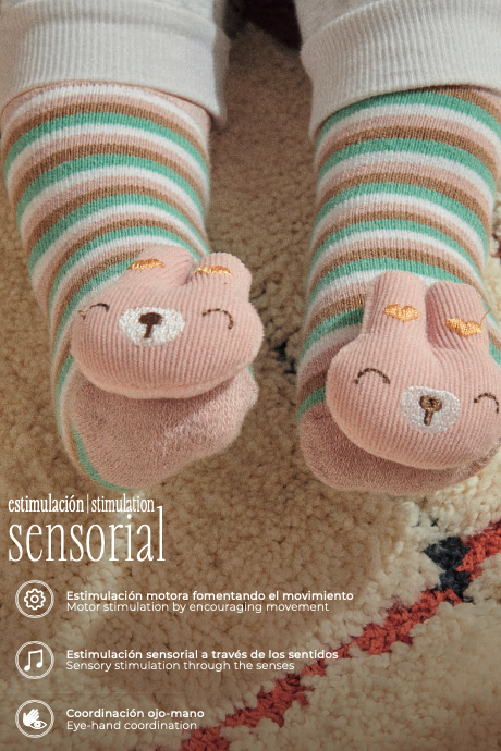 Lot de 2 chaussettes bébé hochet sensoriel thermique roses