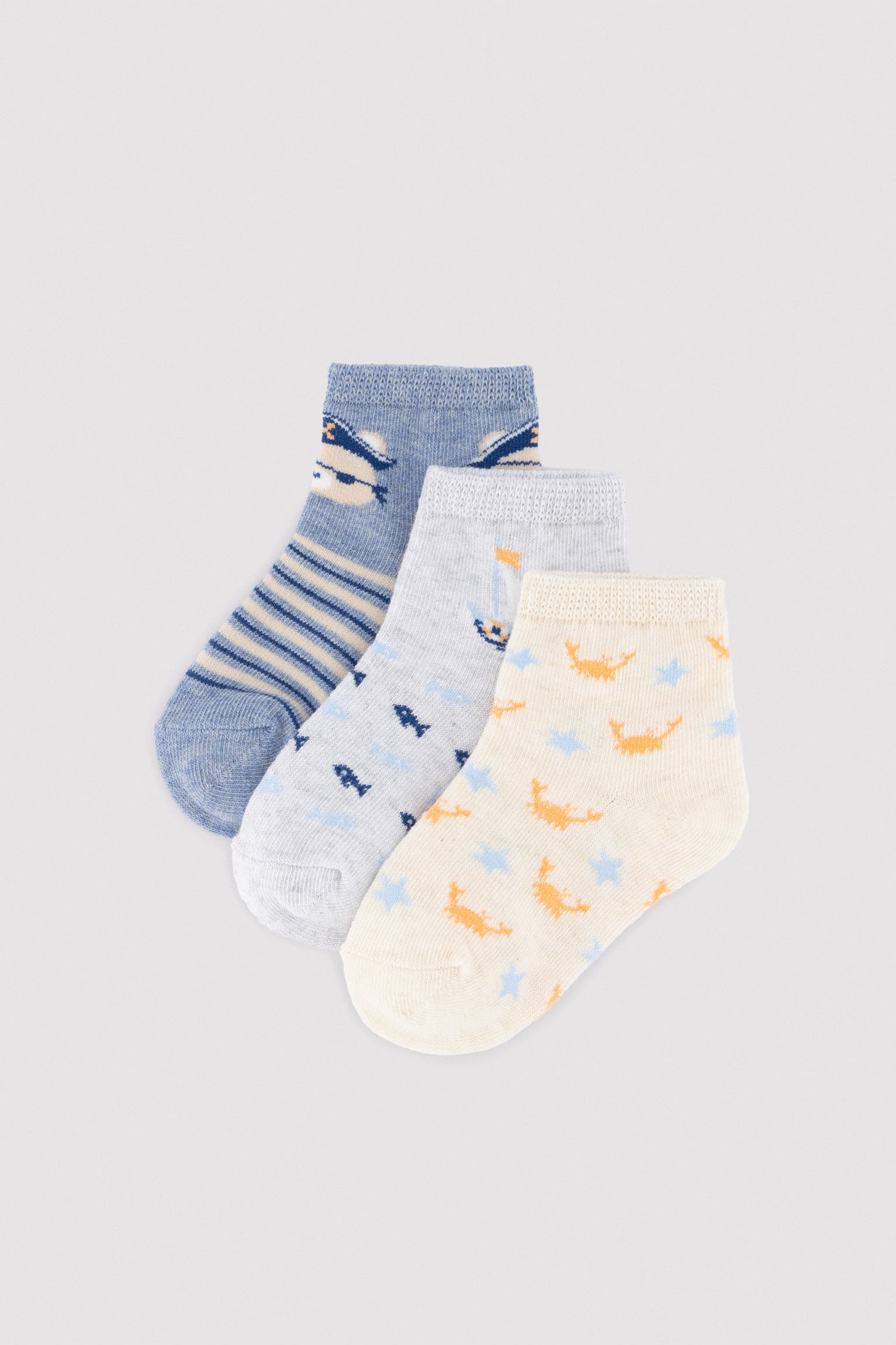Lot de 3 chaussettes courtes pour bébé avec motif ours pirate