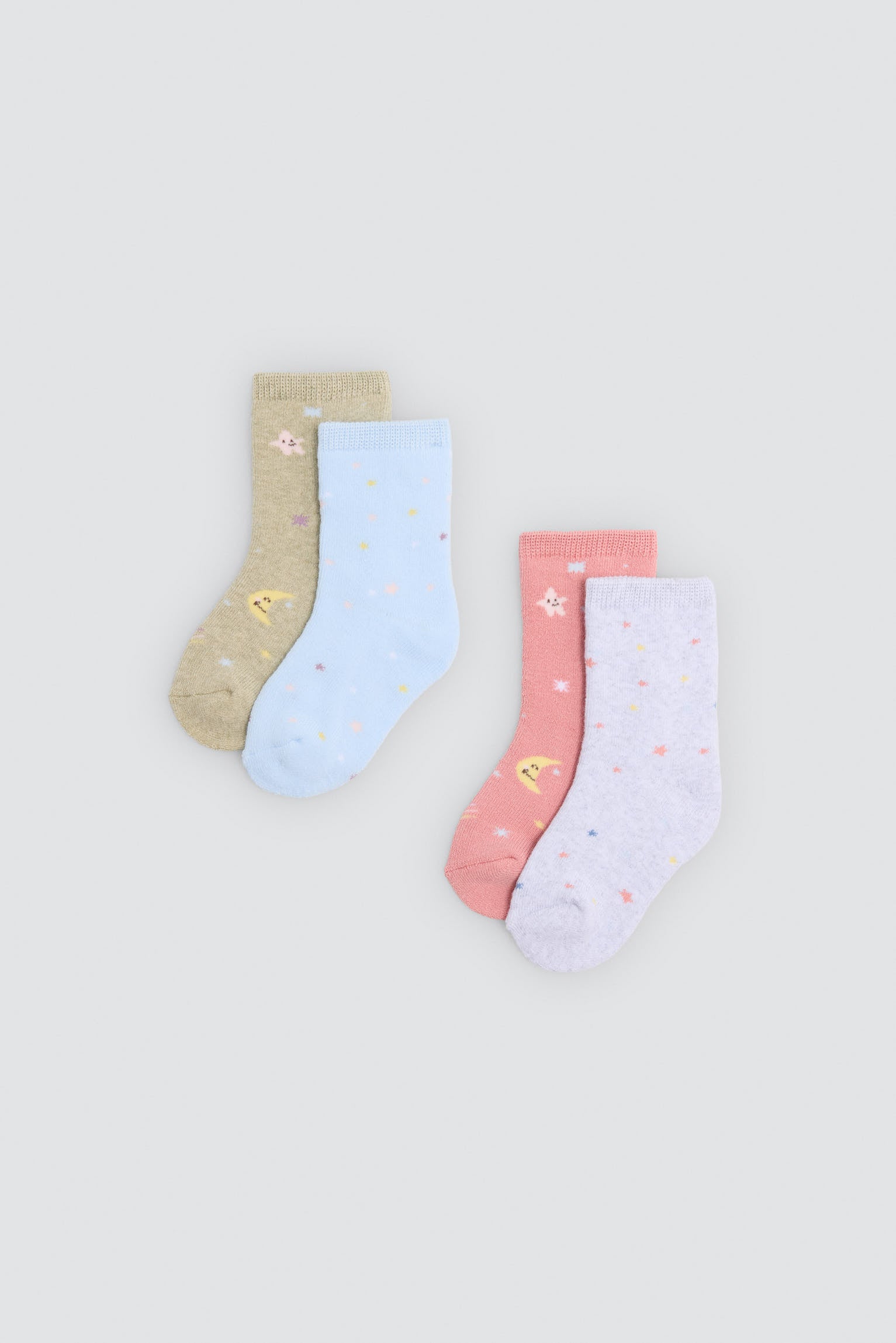 Lot de 4 chaussettes thermiques bébé imprimé lunes et étoiles