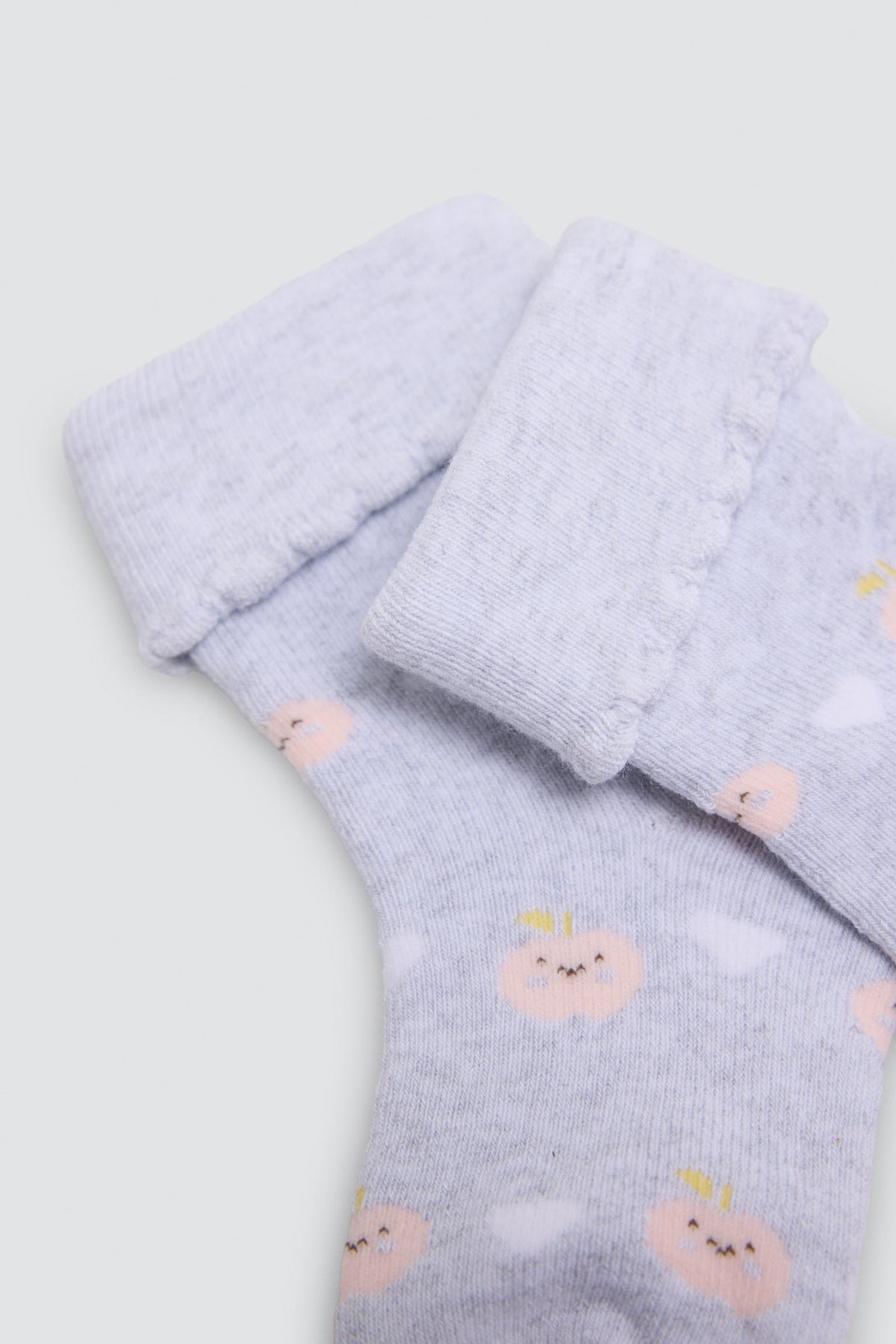 Lot de 4 chaussettes thermiques bébé bord replié imprimé fruits et cœurs