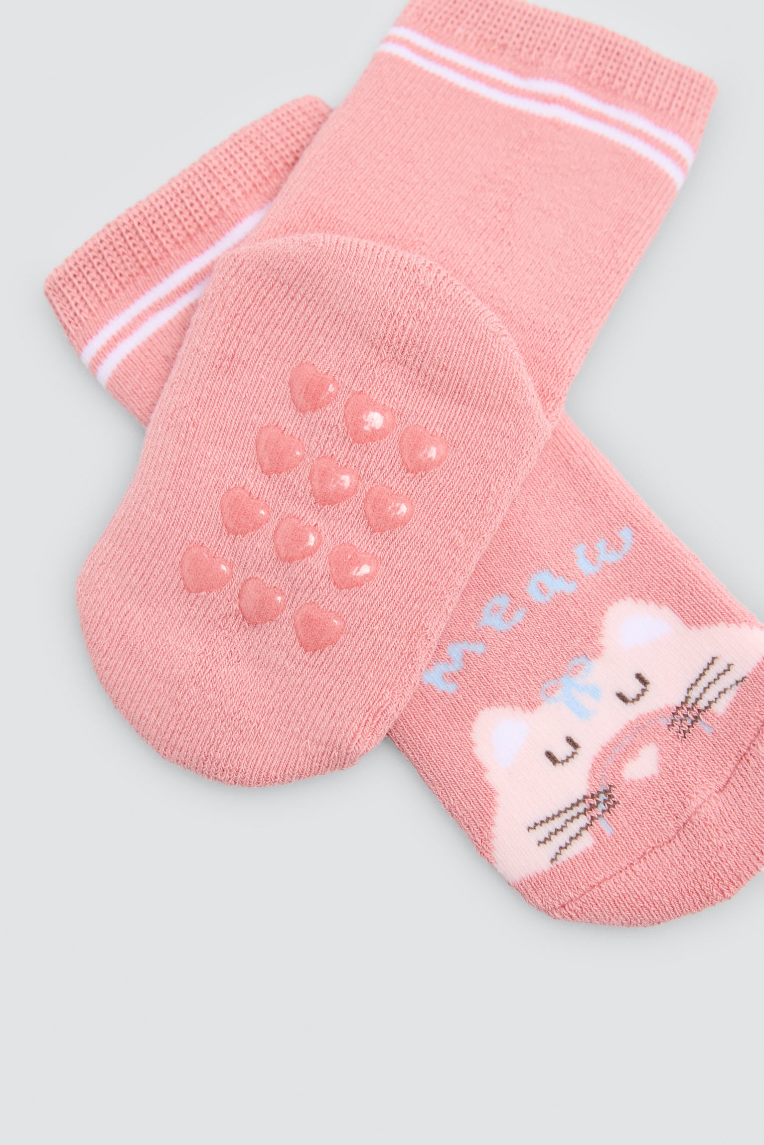 Lot de 2 chaussettes thermiques antidérapantes bébé imprimé chats et arcs-en-ciel