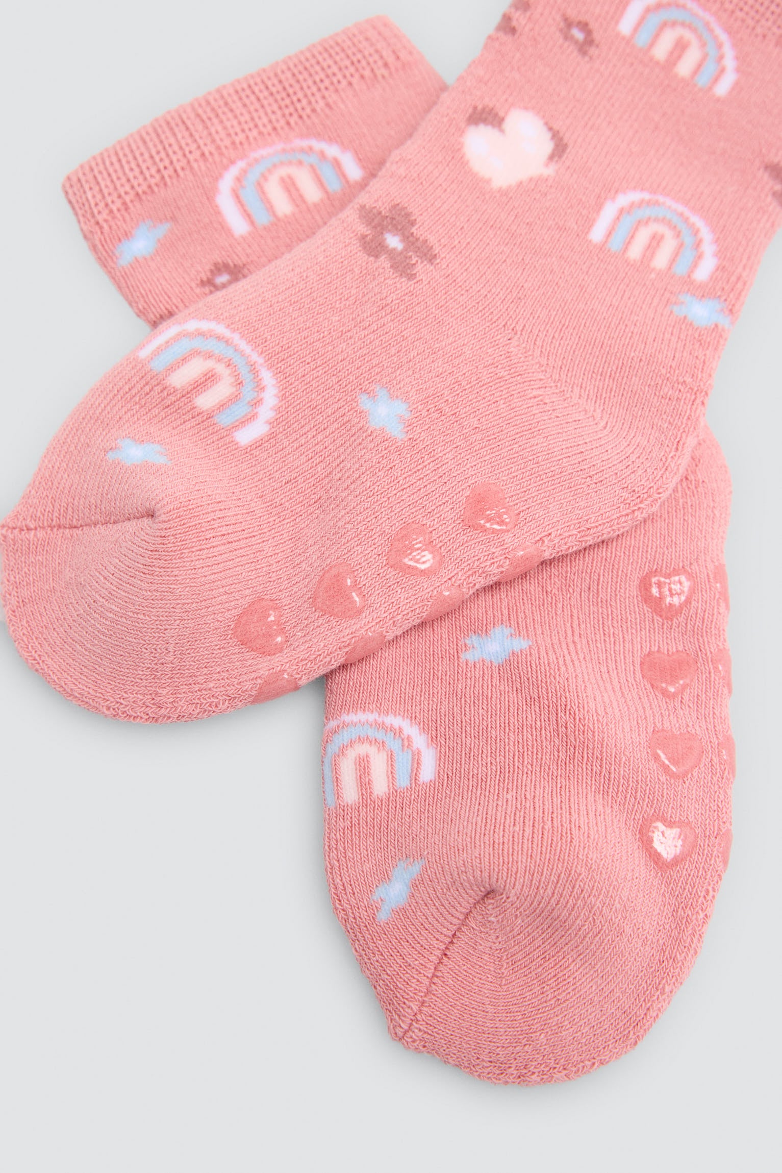 Lot de 2 chaussettes thermiques antidérapantes bébé imprimé chats et arcs-en-ciel