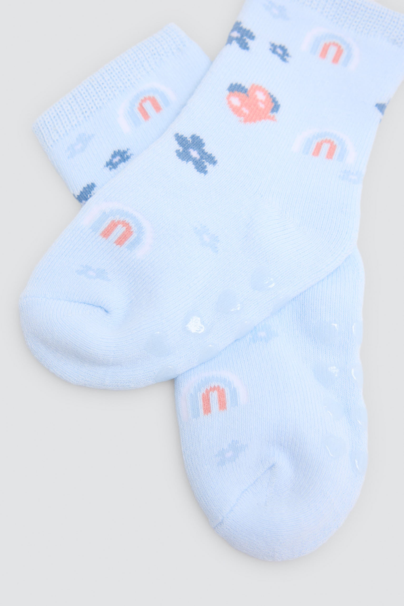 Lot de 2 chaussettes thermiques antidérapantes bébé imprimé chats et arcs-en-ciel
