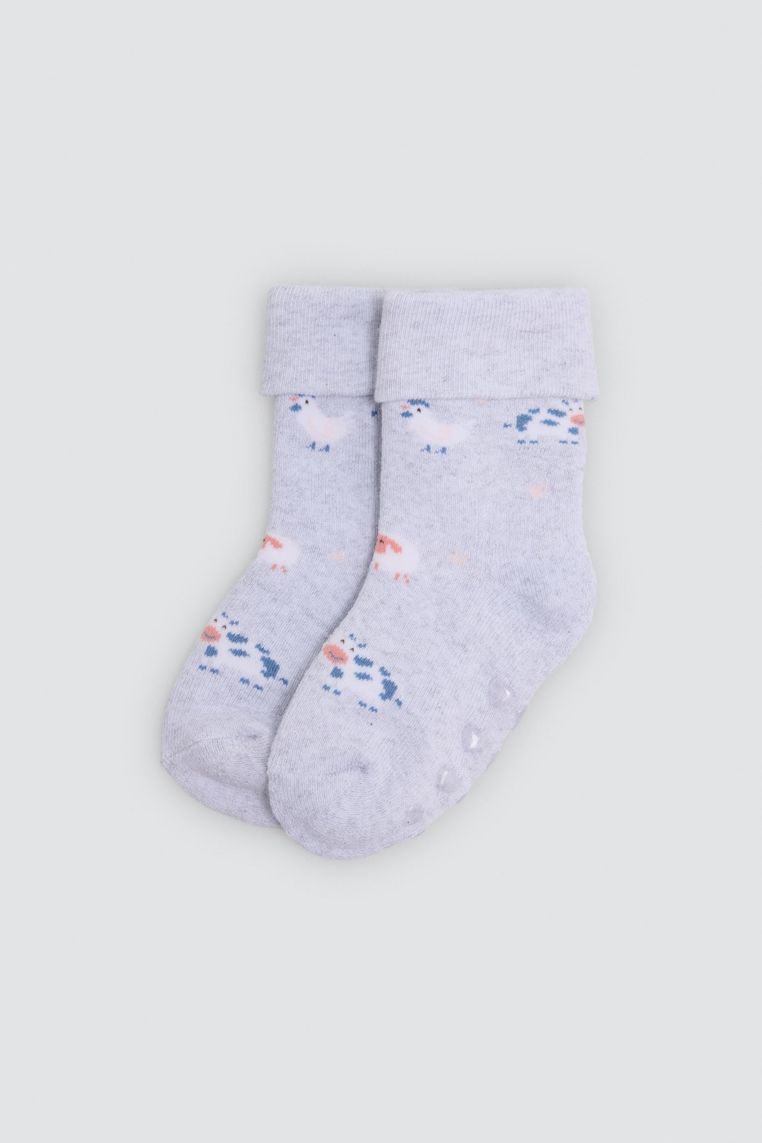 Lot de 4 chaussettes thermiques antidérapantes bébé double bord imprimé vaches et canards