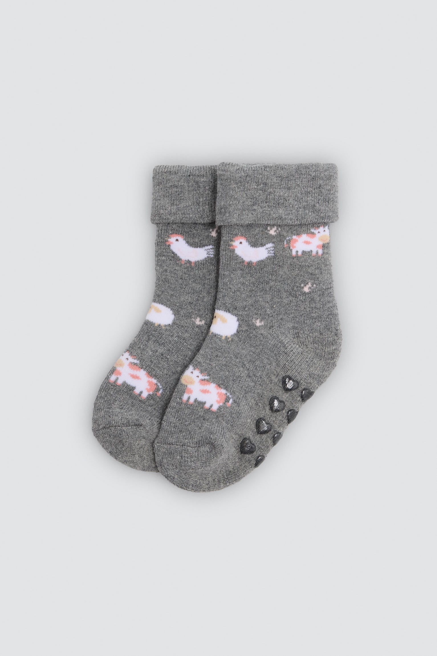 Lot de 4 chaussettes thermiques antidérapantes bébé double bord imprimé vaches et canards