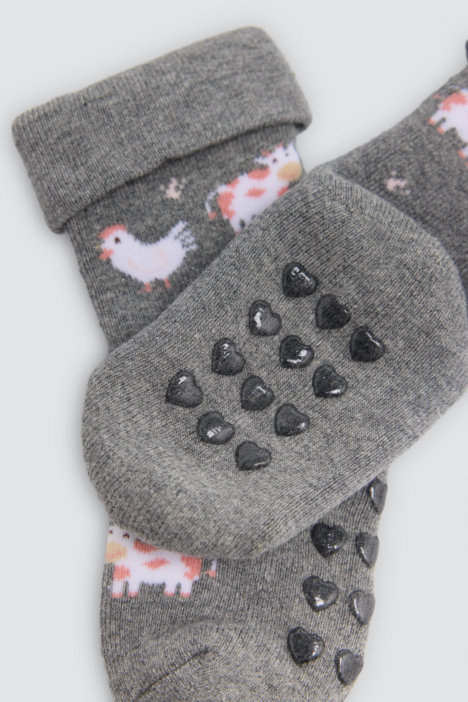 Lot de 4 chaussettes thermiques antidérapantes bébé double bord imprimé vaches et canards