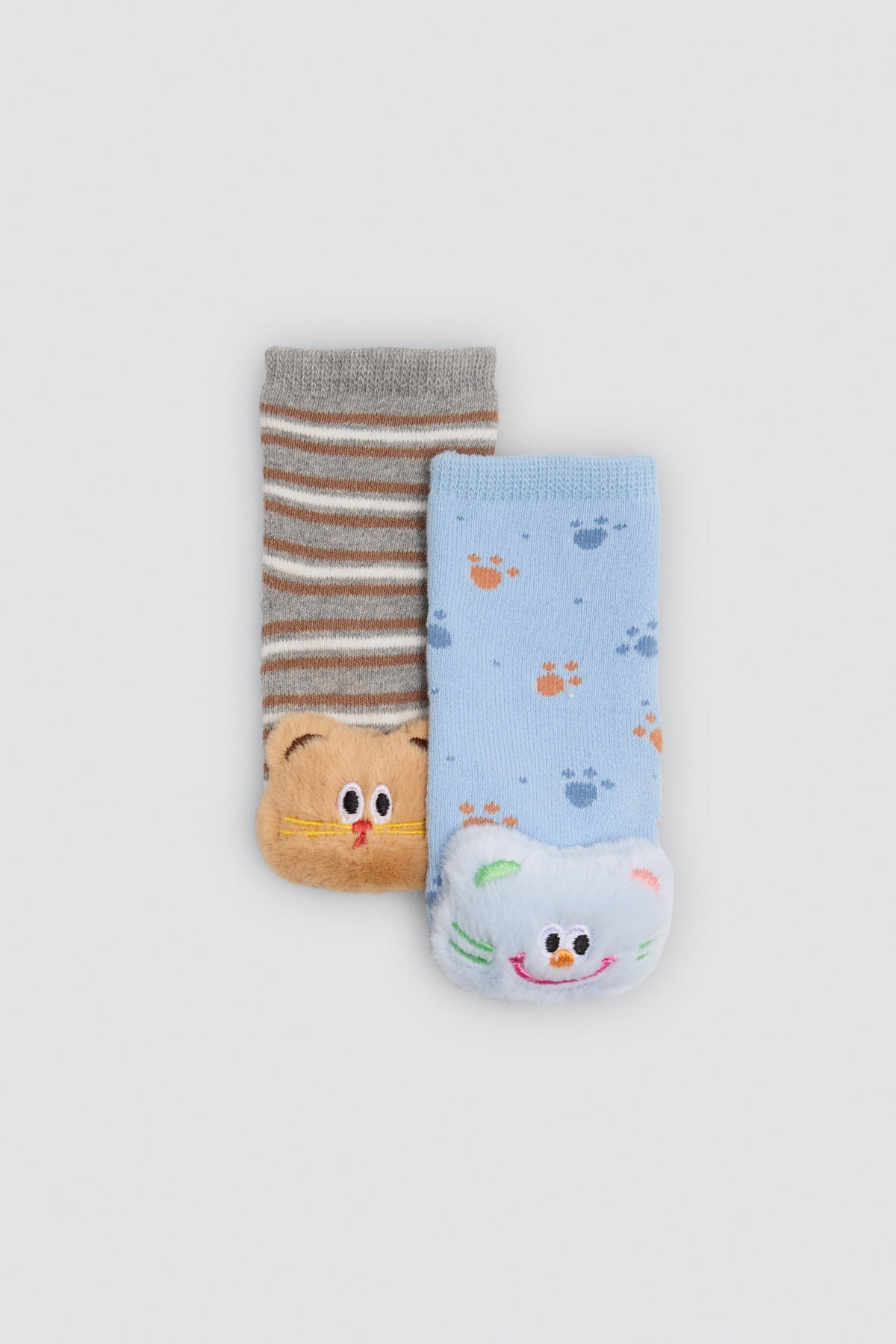Lot de 2 chaussettes thermiques antidérapantes sensorielles bébé chatons