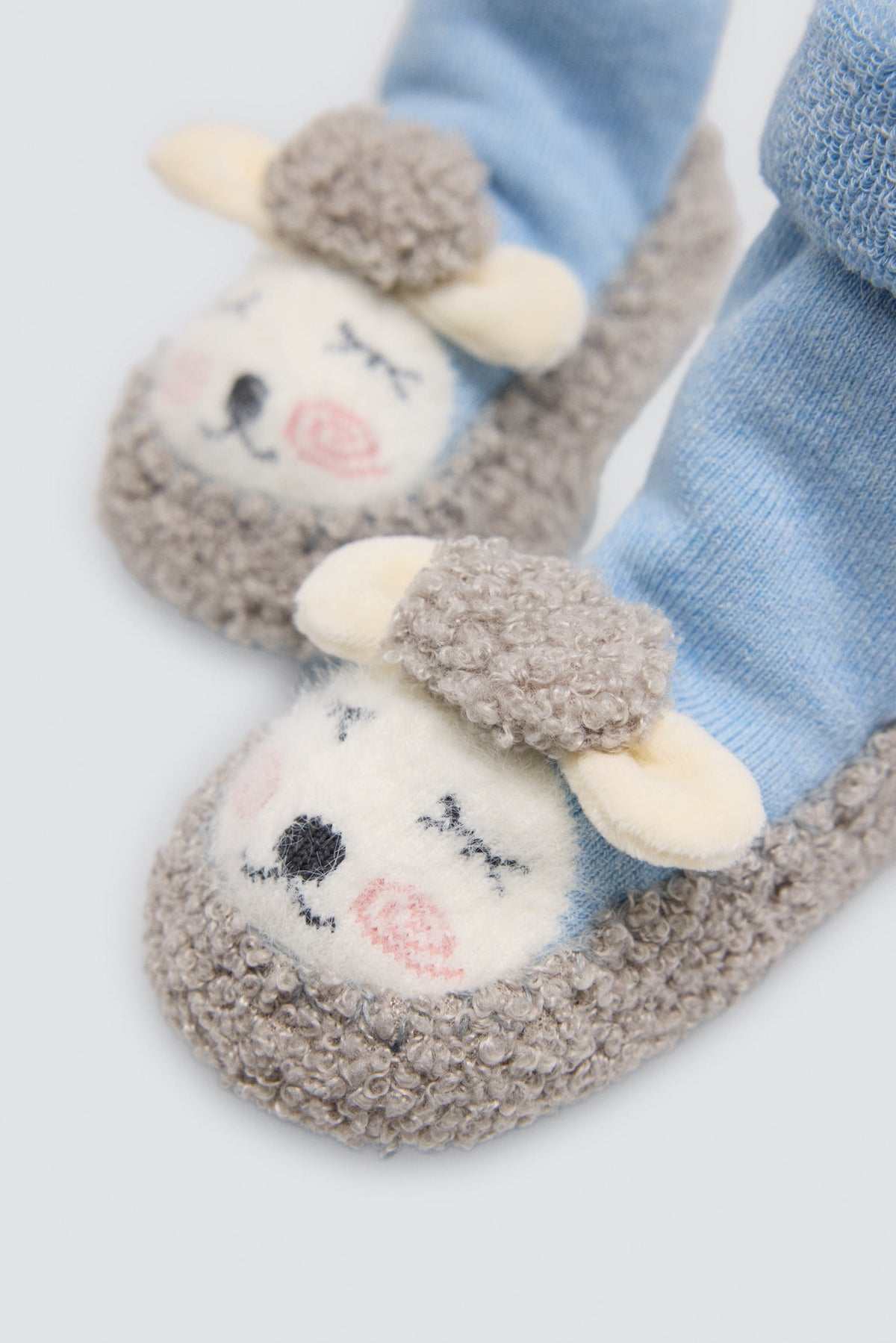 Chaussettes-chaussons thermiques bébé motif mouton bleu
