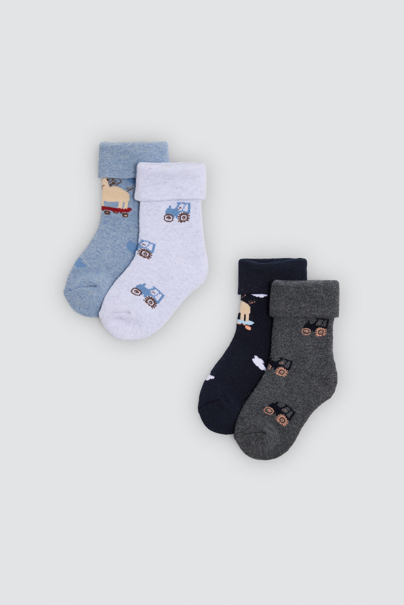 Lot de 4 chaussettes thermiques bébé imprimé tracteurs et cochons