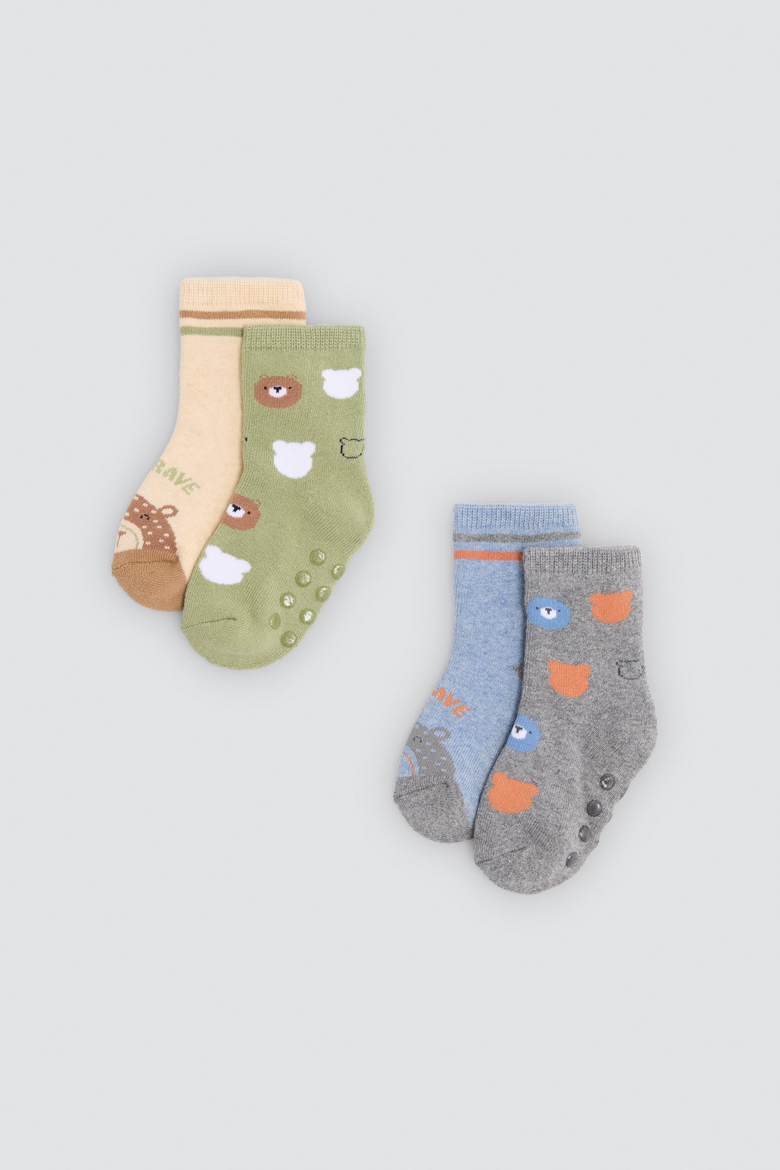 Lot de 4 chaussettes thermiques antidérapantes bébé imprimé ours amusants