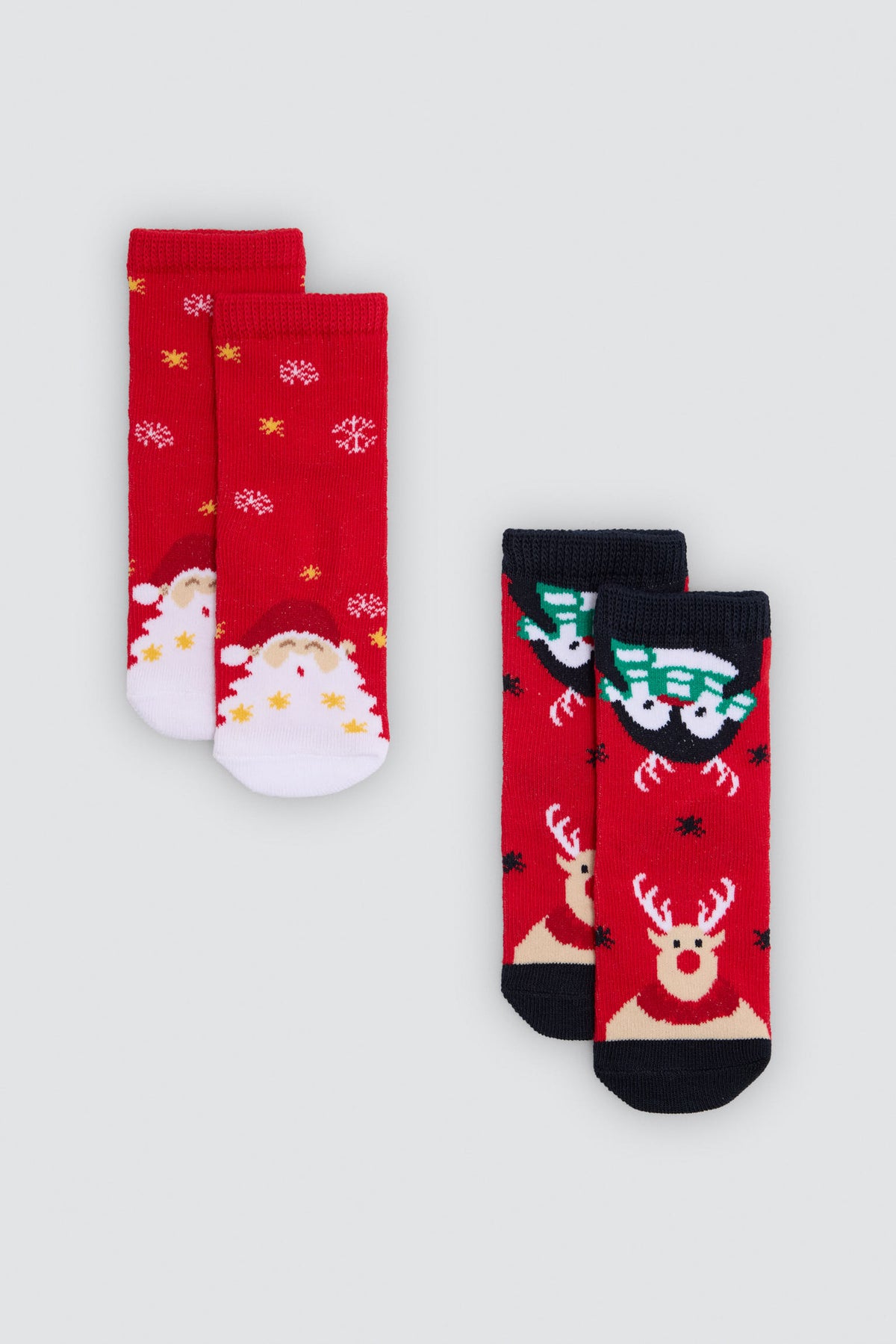 Lot de 2 chaussettes bébé de Noël avec rennes et Père Noël
