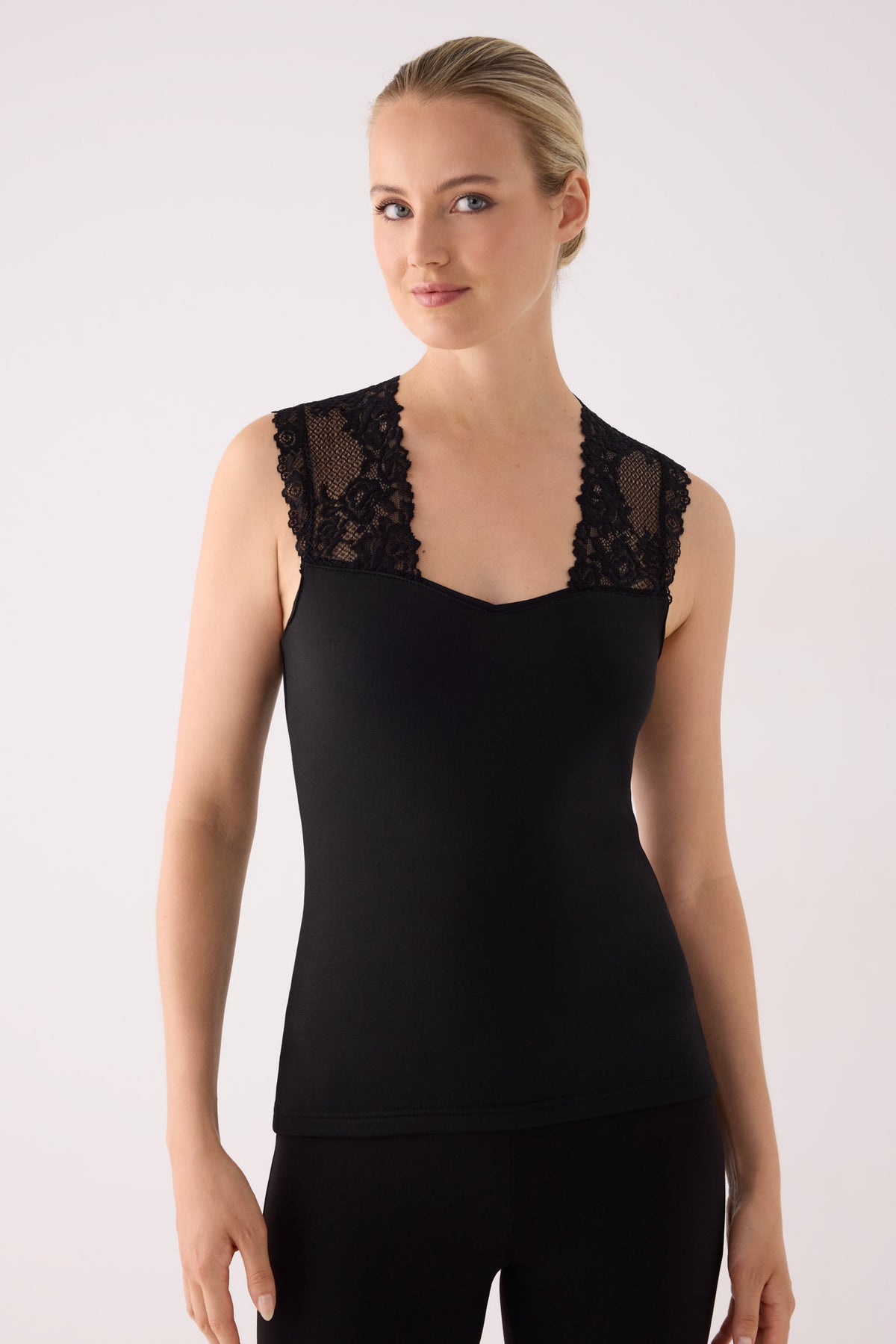 T-shirt sans manches THERMAL pour femme avec dentelle noire