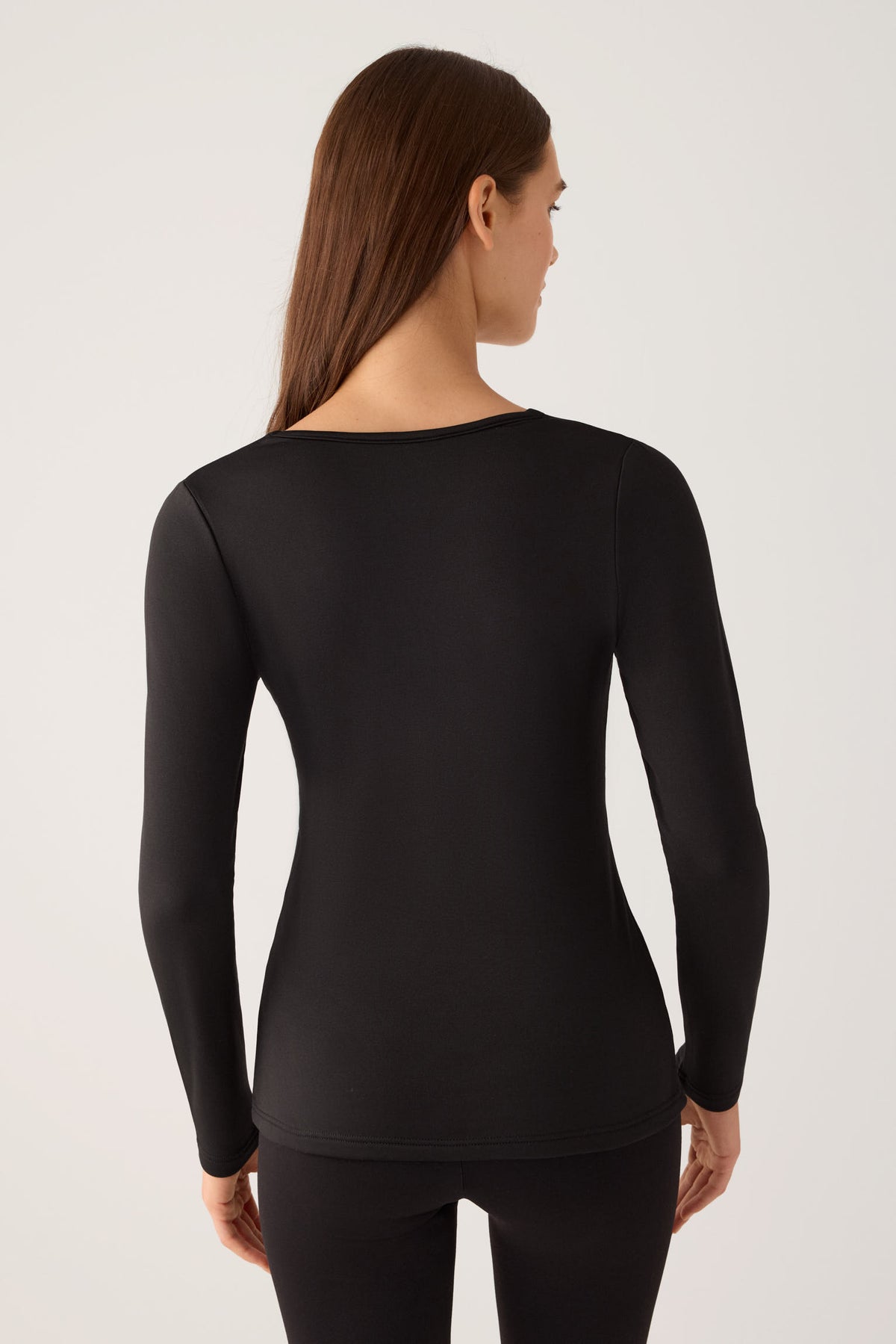 T-shirt à manches longues et col en V pour femme THERMAL avec dentelle noire