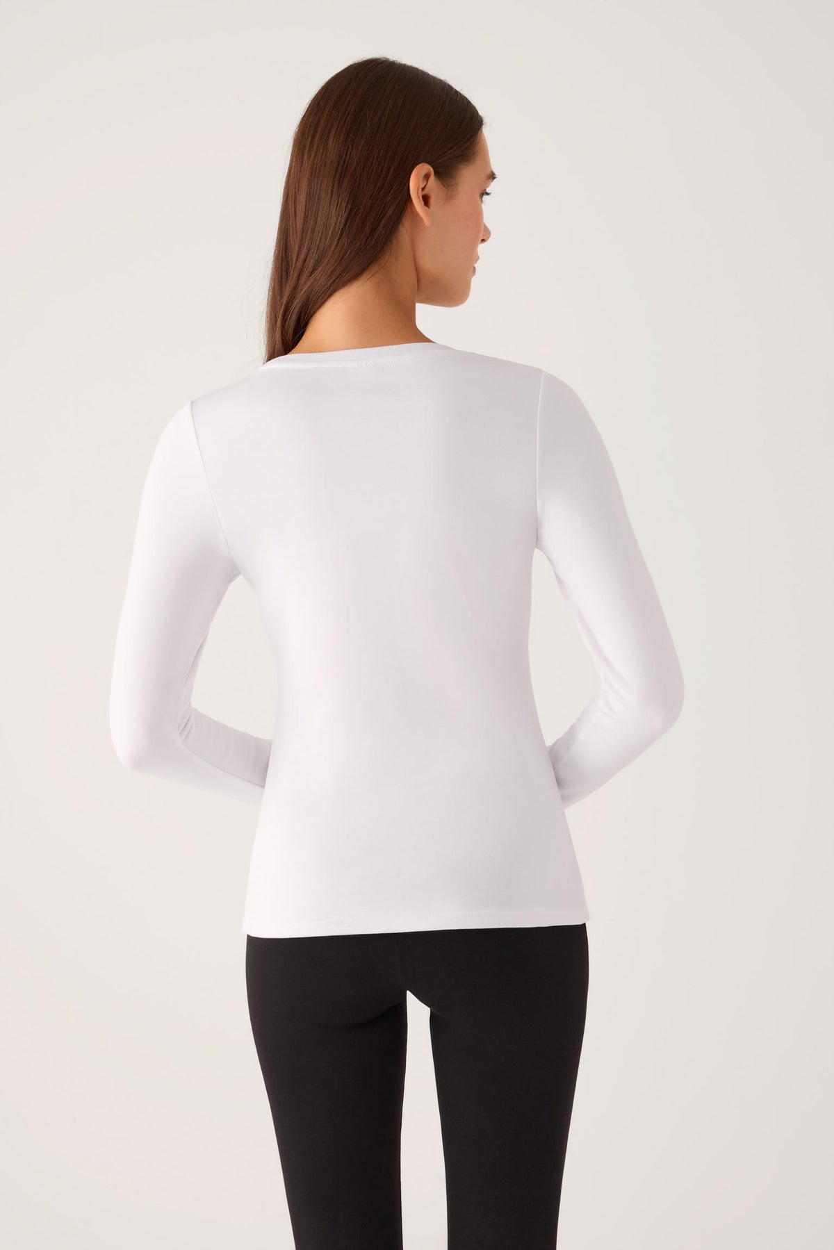 T-shirt blanc à manches longues et col rond pour femme THERMAL