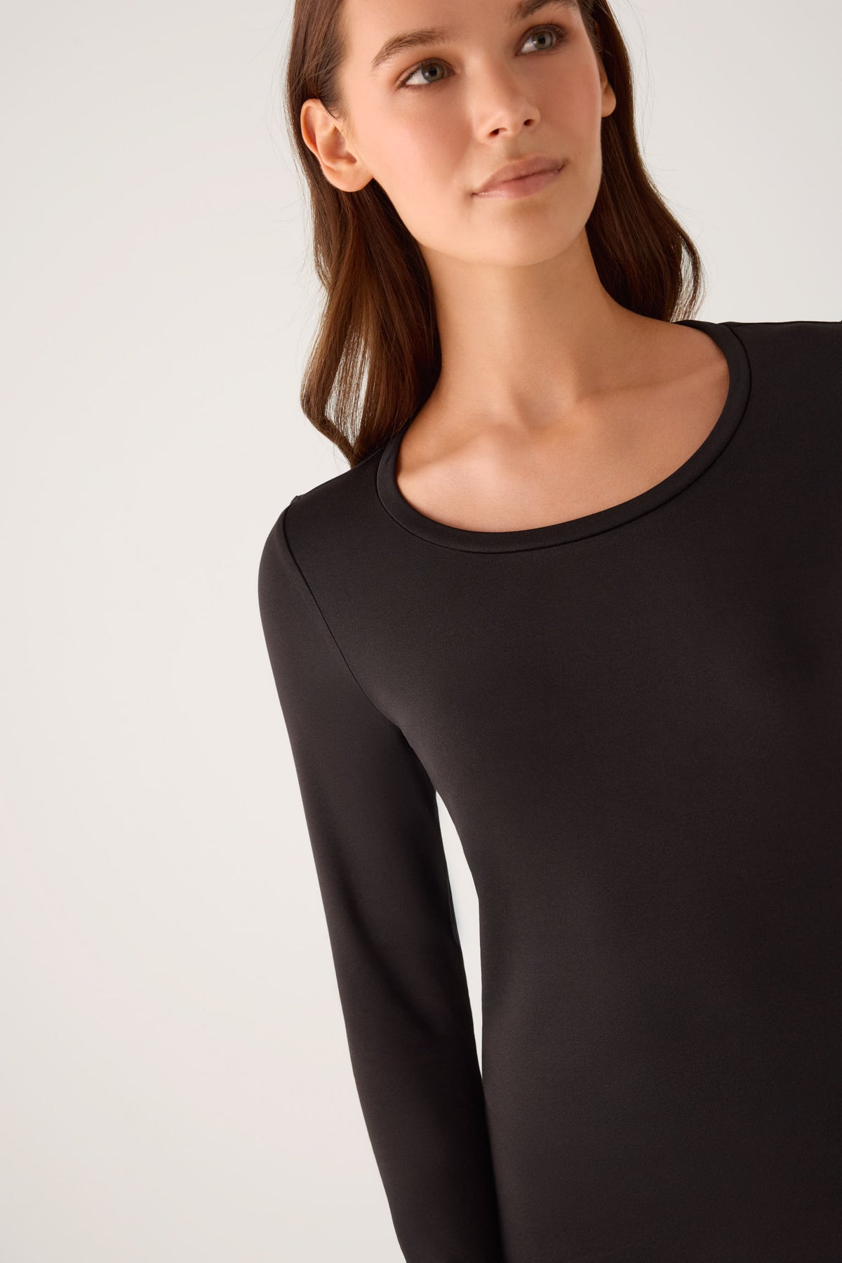 T-shirt noir à manches longues et col rond pour femme THERMAL