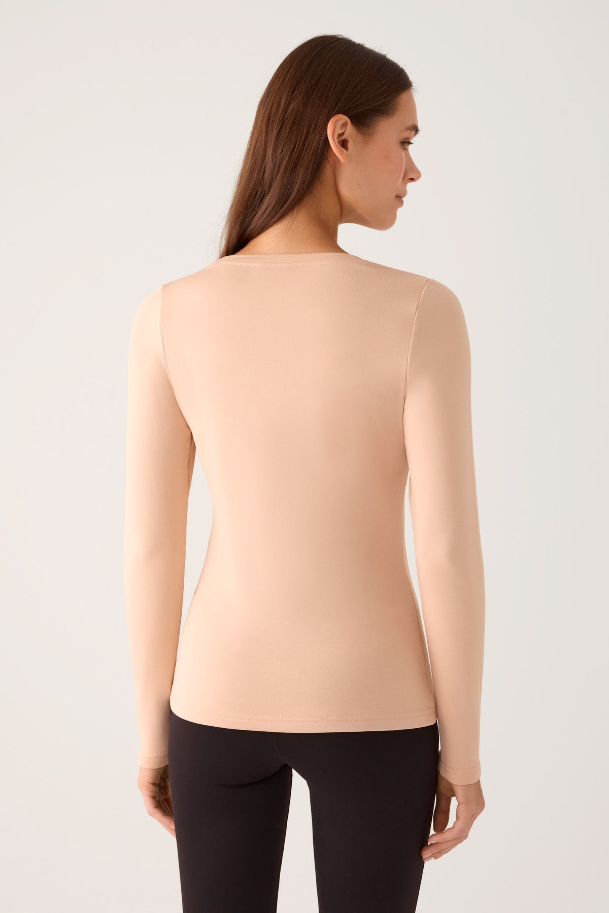 T-shirt THERMAL pour femme, manches longues, col rond, couleur chair