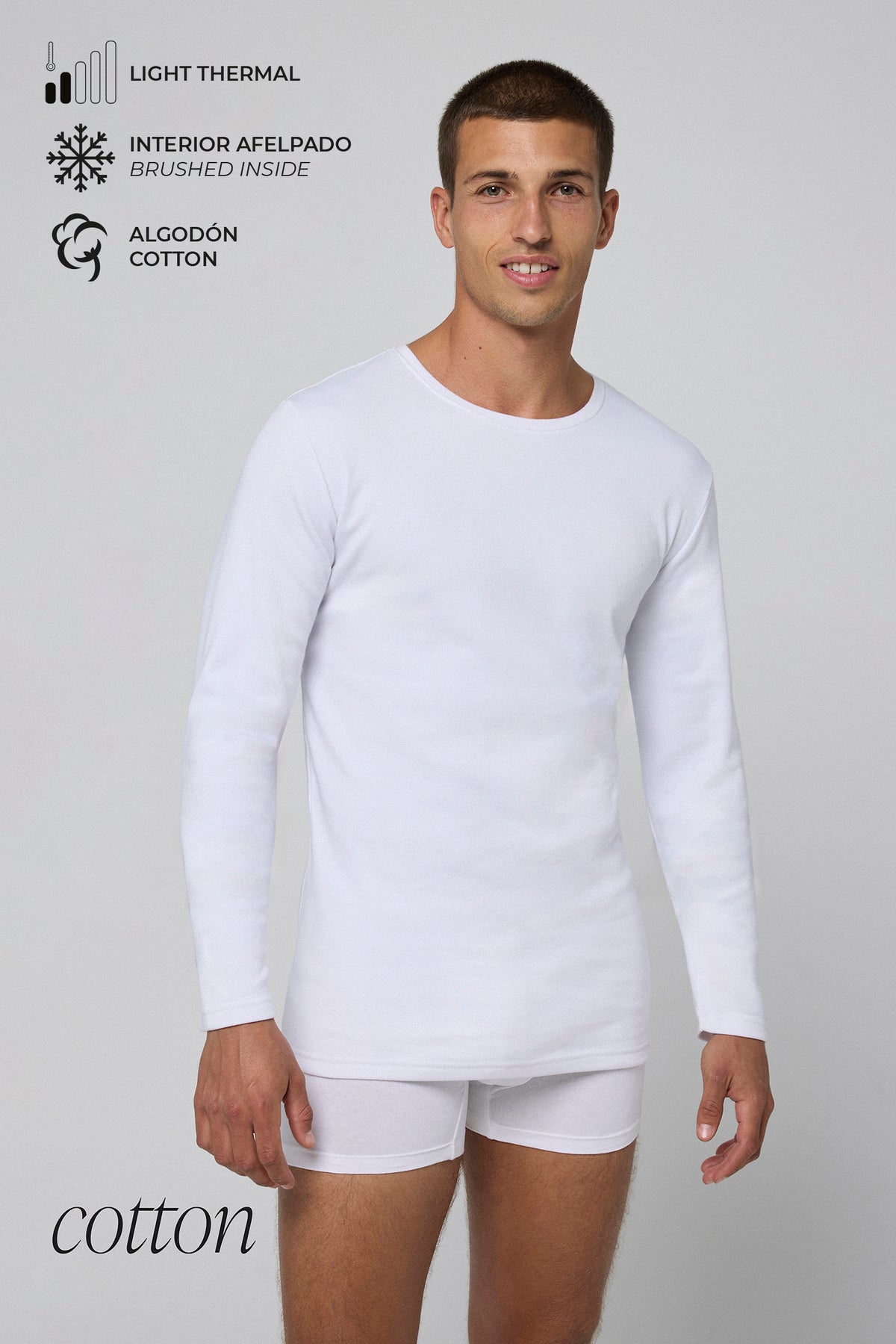T-shirt blanc à manches longues en coton chaud