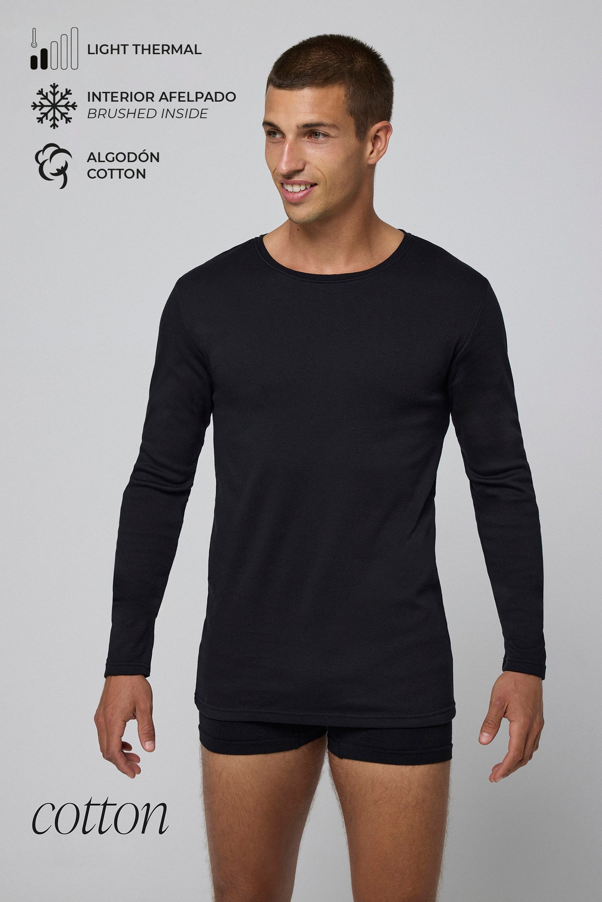 T-shirt chaud en coton noir à manches longues