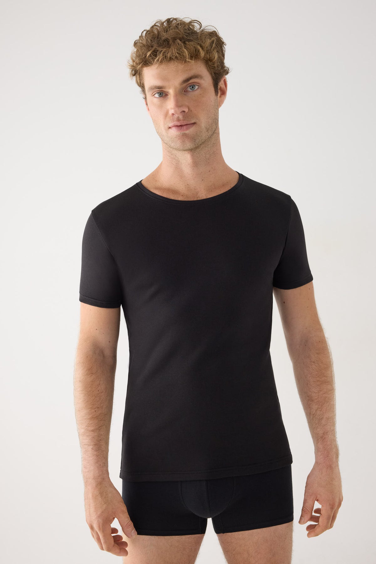T-shirt thermique léger à manches courtes pour homme, en coton noir