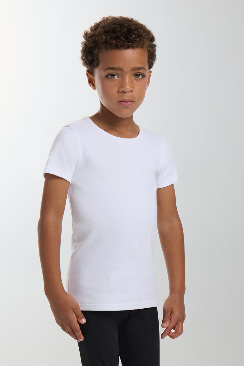 T-shirt thermique léger à manches courtes et col rond pour enfant, blanc