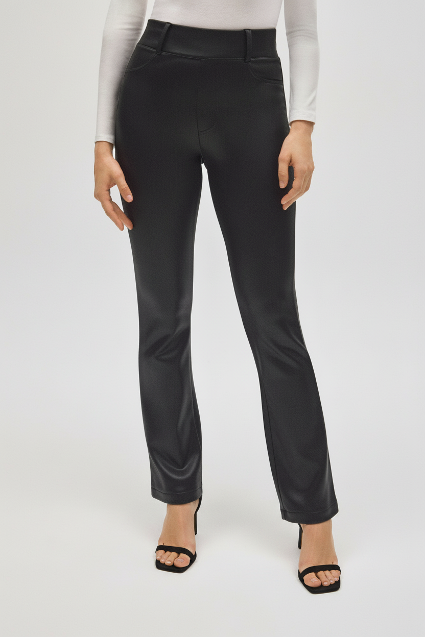 Pantalon évasé thermique noir extensible effet cuir
