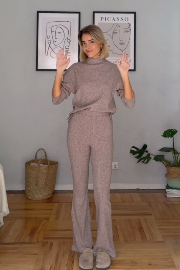 Look en maille côtelée marron @teresamora6