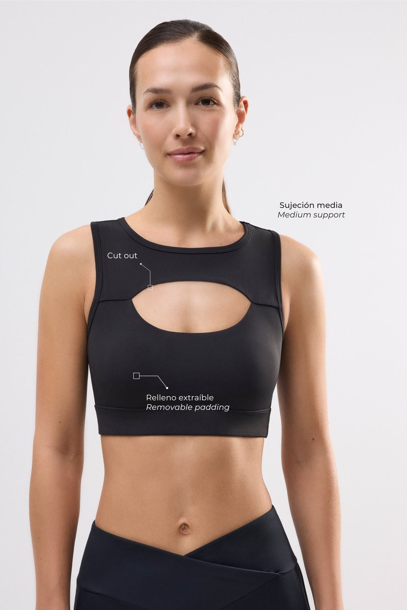 Soutien-gorge de sport avec détails ajourés, maintien moyen, noir