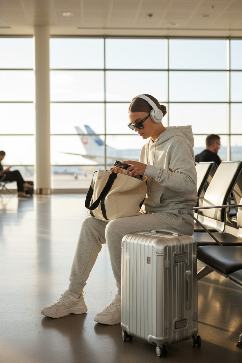 Sweat à capuche look voyage et jogging gris