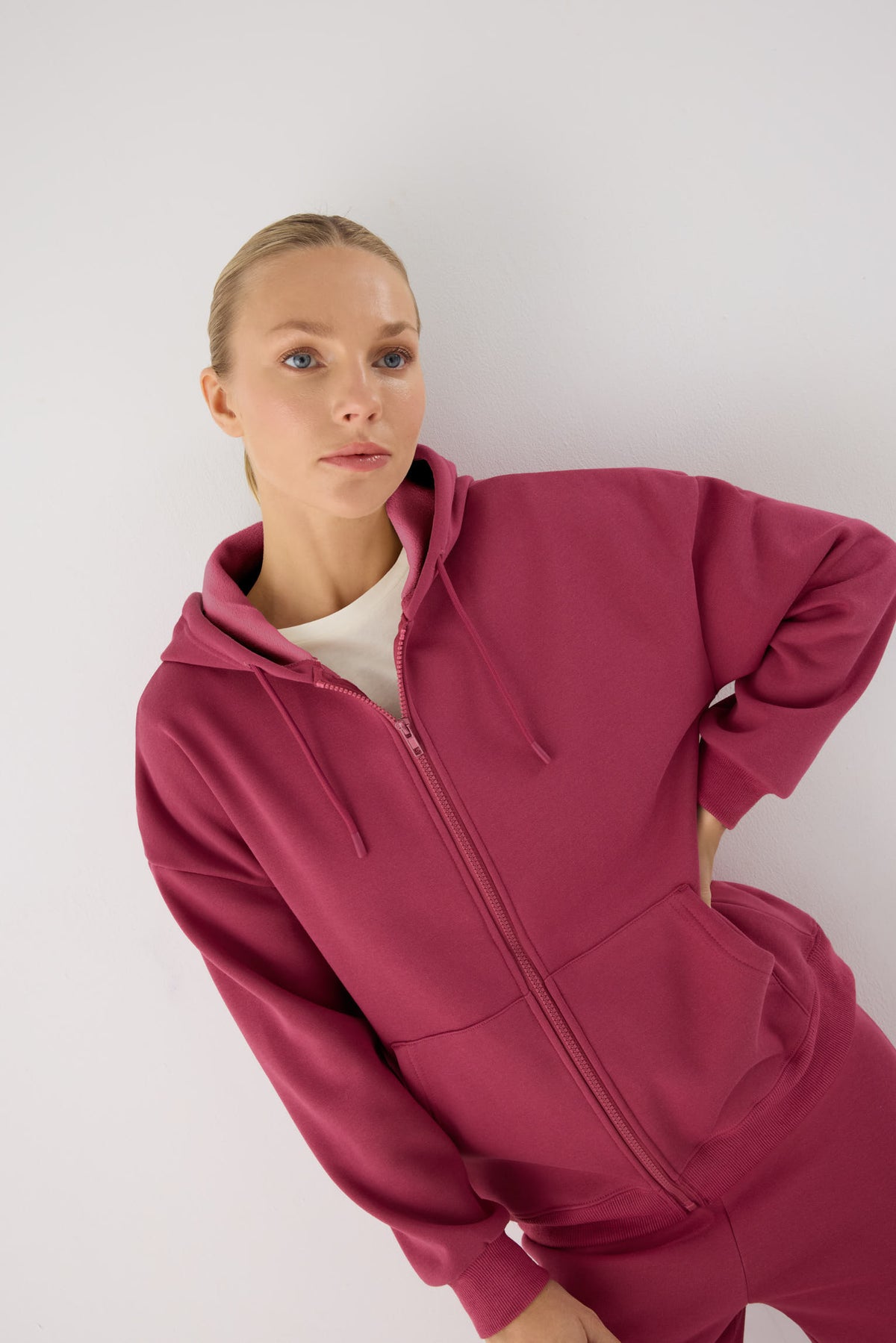 chándal deportivo mujer Slowloom en rosa nocturne rose detalle tejido acabado tejido cálido family match imagen 071