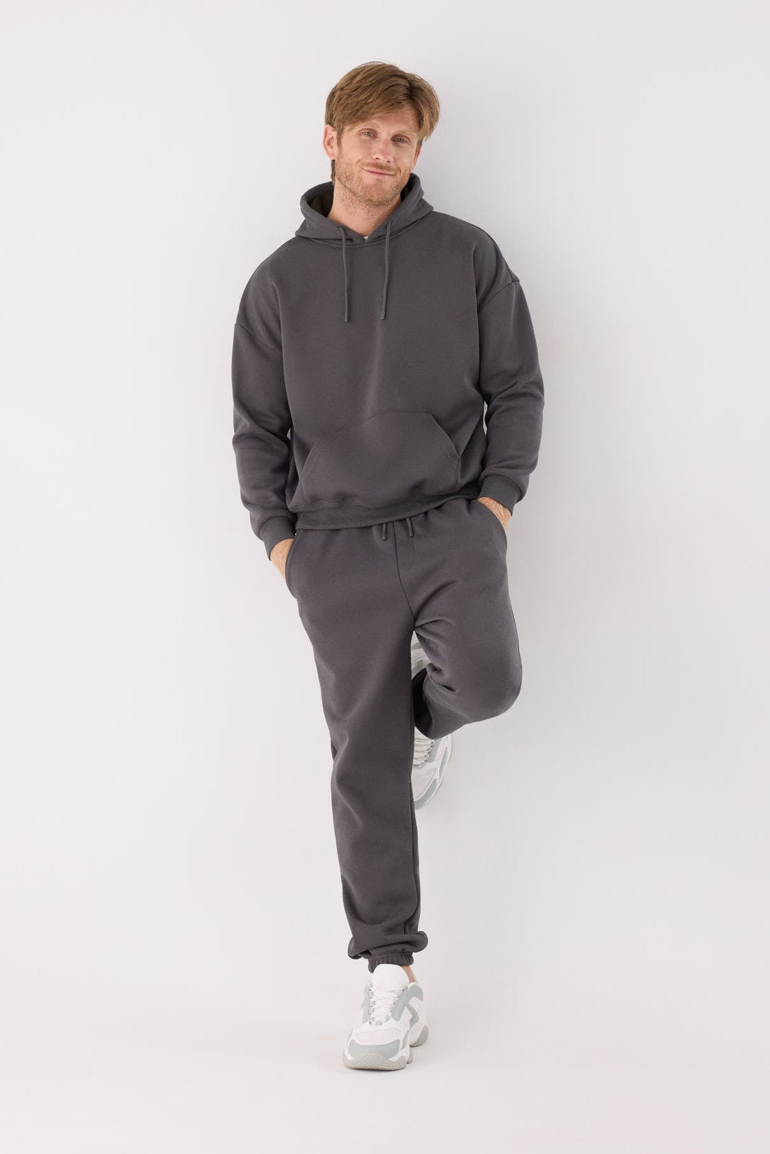 Pantalon jogger homme anthracite molletonné taille réglable