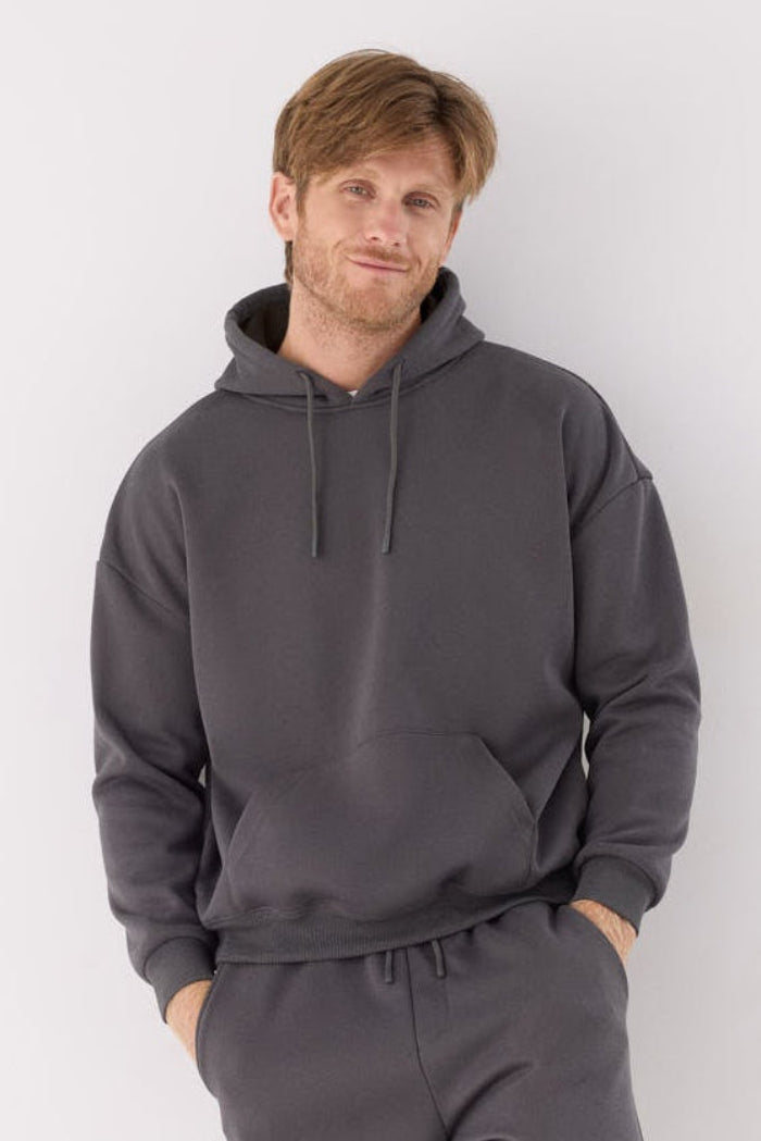 Sweat à capuche sport homme anthracite molletonné