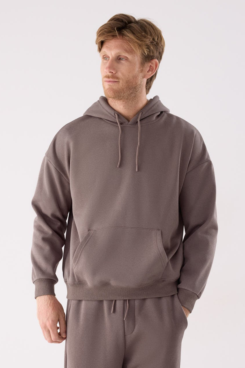Sweat à capuche sport homme marron molletonné