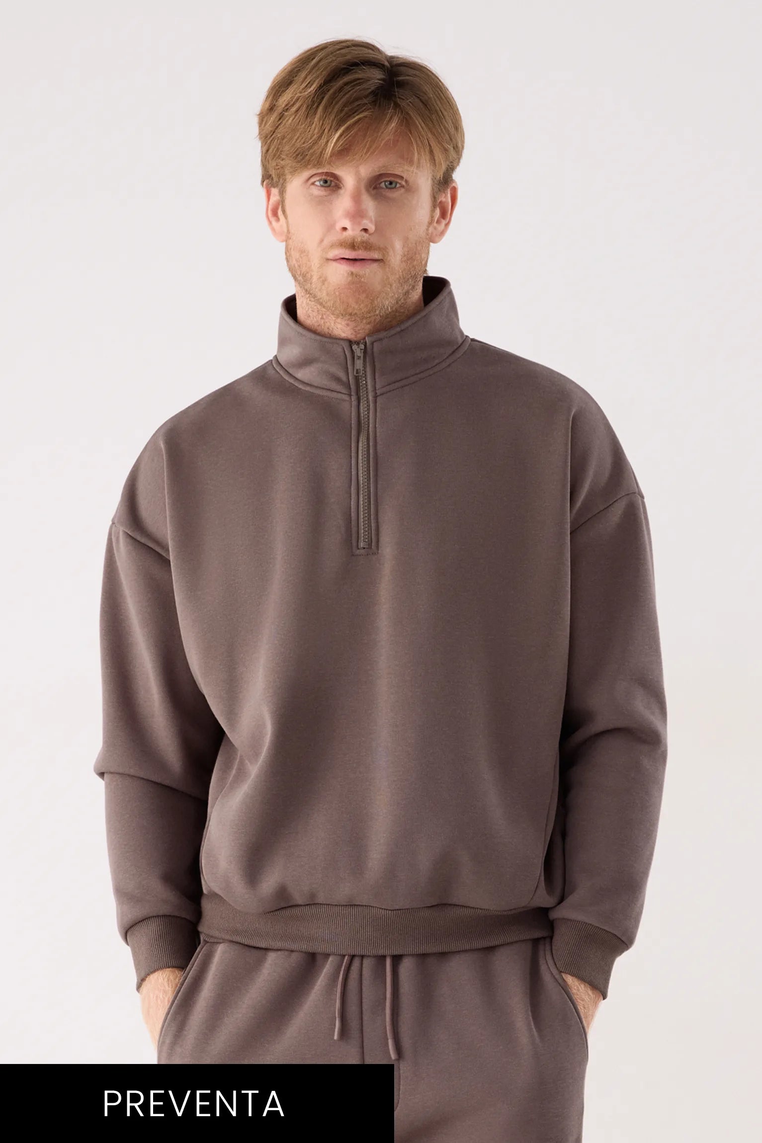 PRÉCOMMANDE Sweat sport homme marron molletonné demi-zip