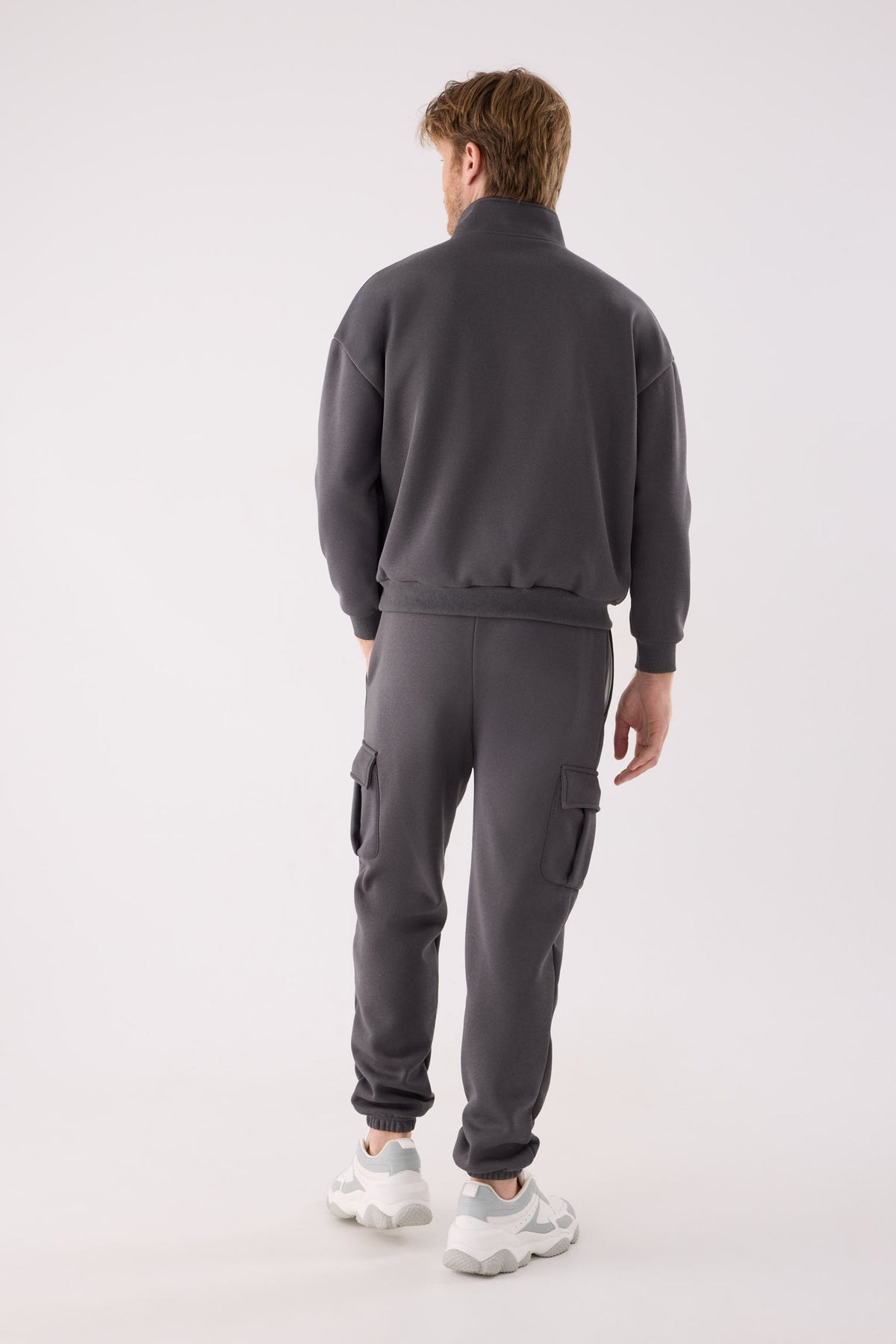 Sweat sport homme anthracite molletonné demi-zip