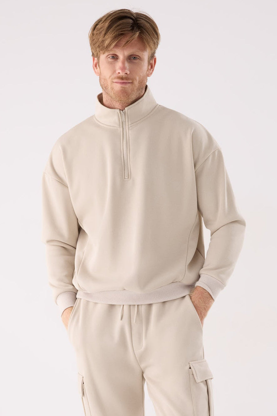 PRÉCOMMANDE Sweat sport homme beige molletonné demi-zip