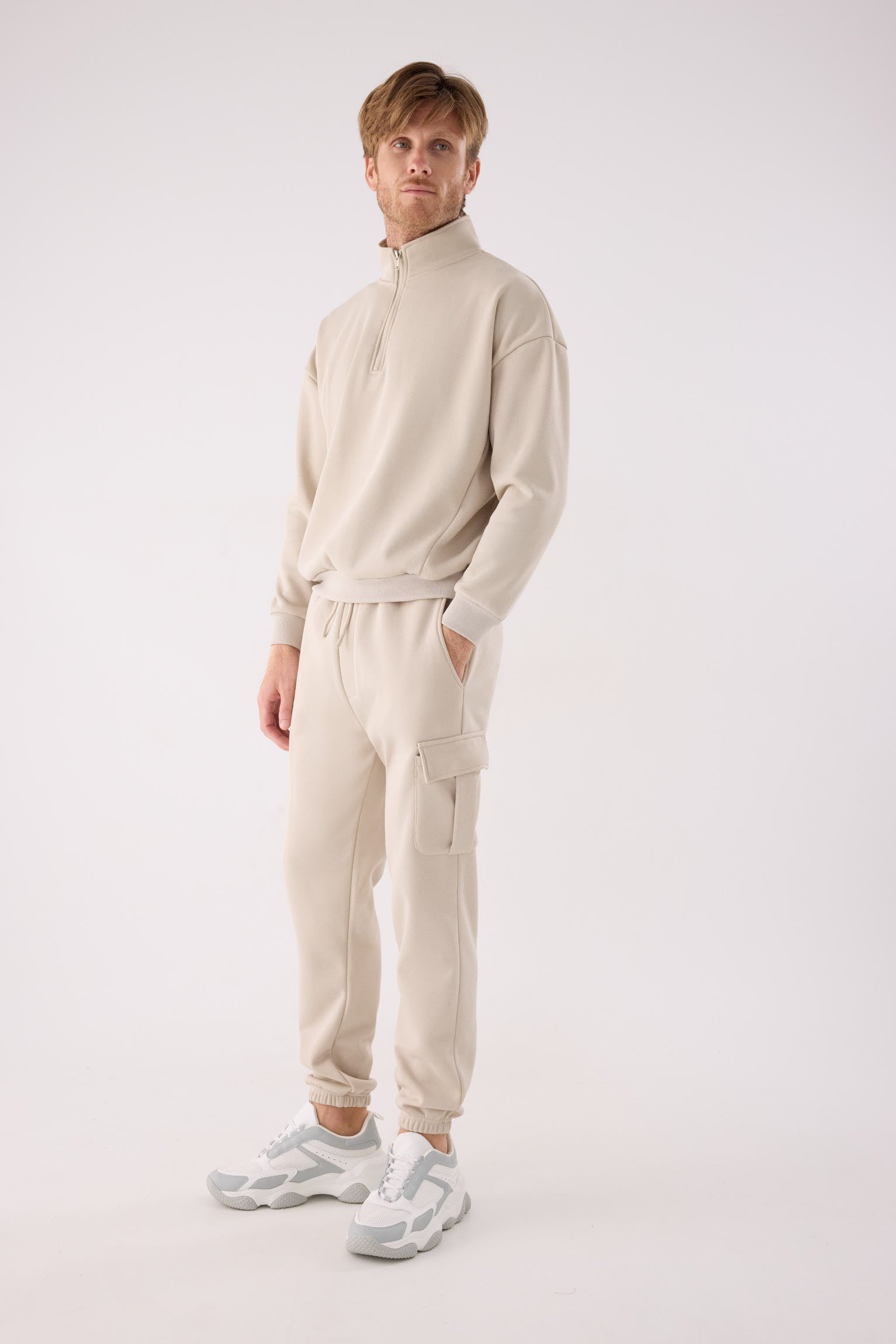PRÉCOMMANDE Pantalon cargo homme beige molletonné taille réglable