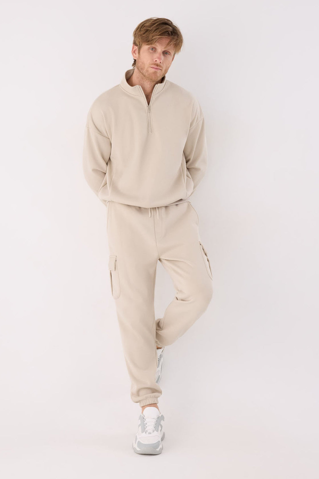 PRÉCOMMANDE Sweat sport homme beige molletonné demi-zip