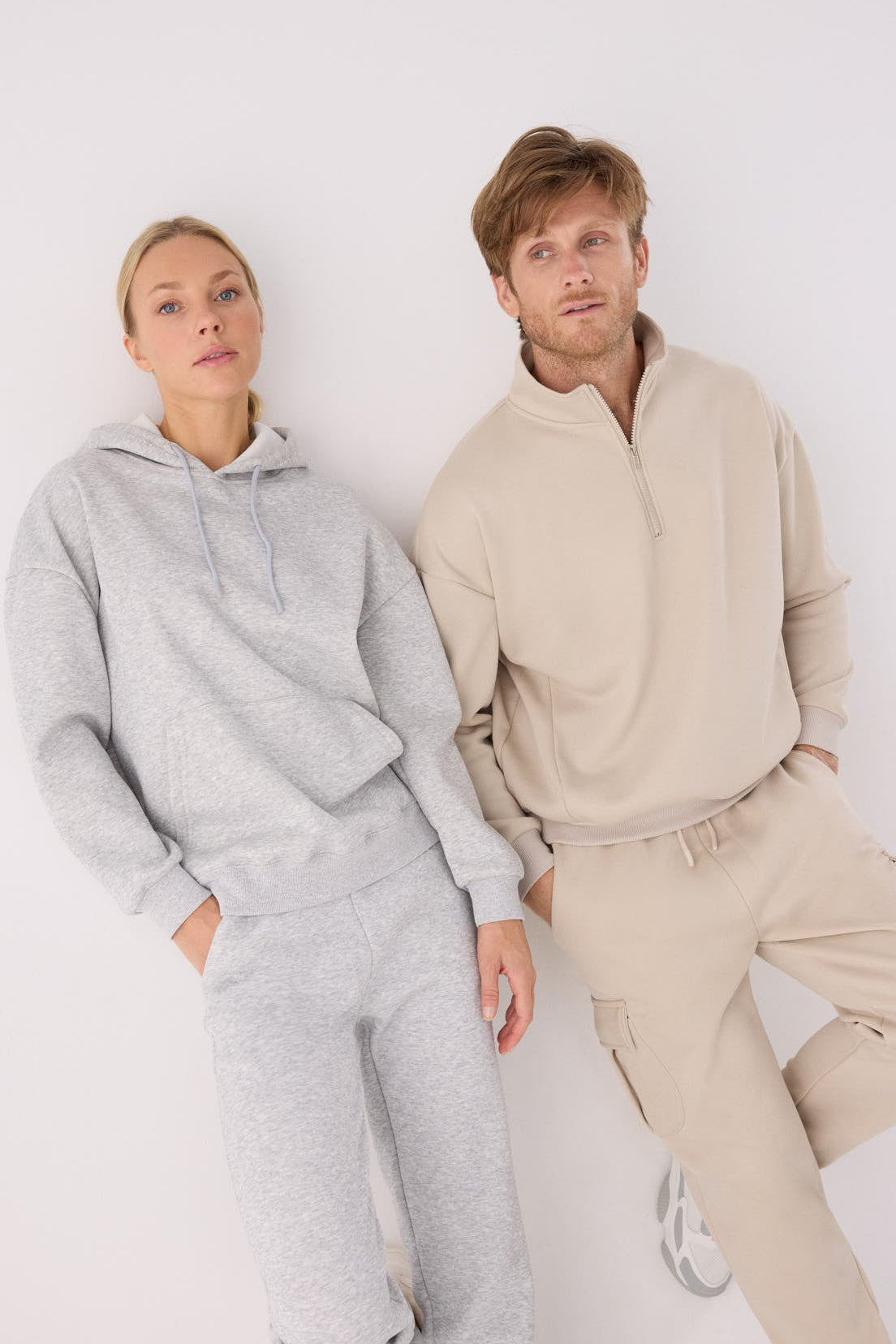 PRÉCOMMANDE Sweat sport homme beige molletonné demi-zip