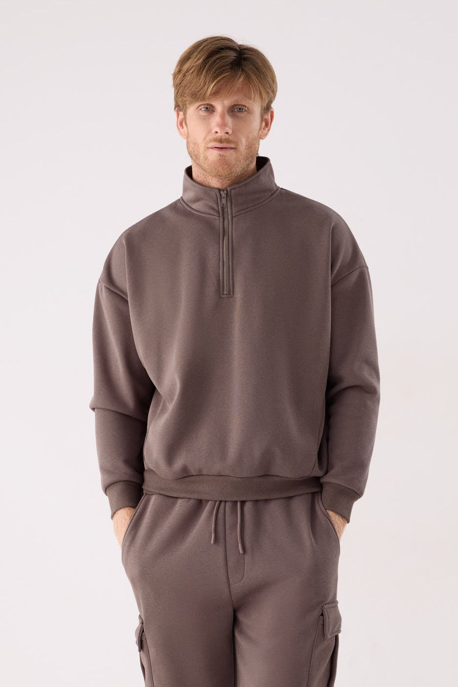 PRÉCOMMANDE Sweat sport homme marron molletonné demi-zip