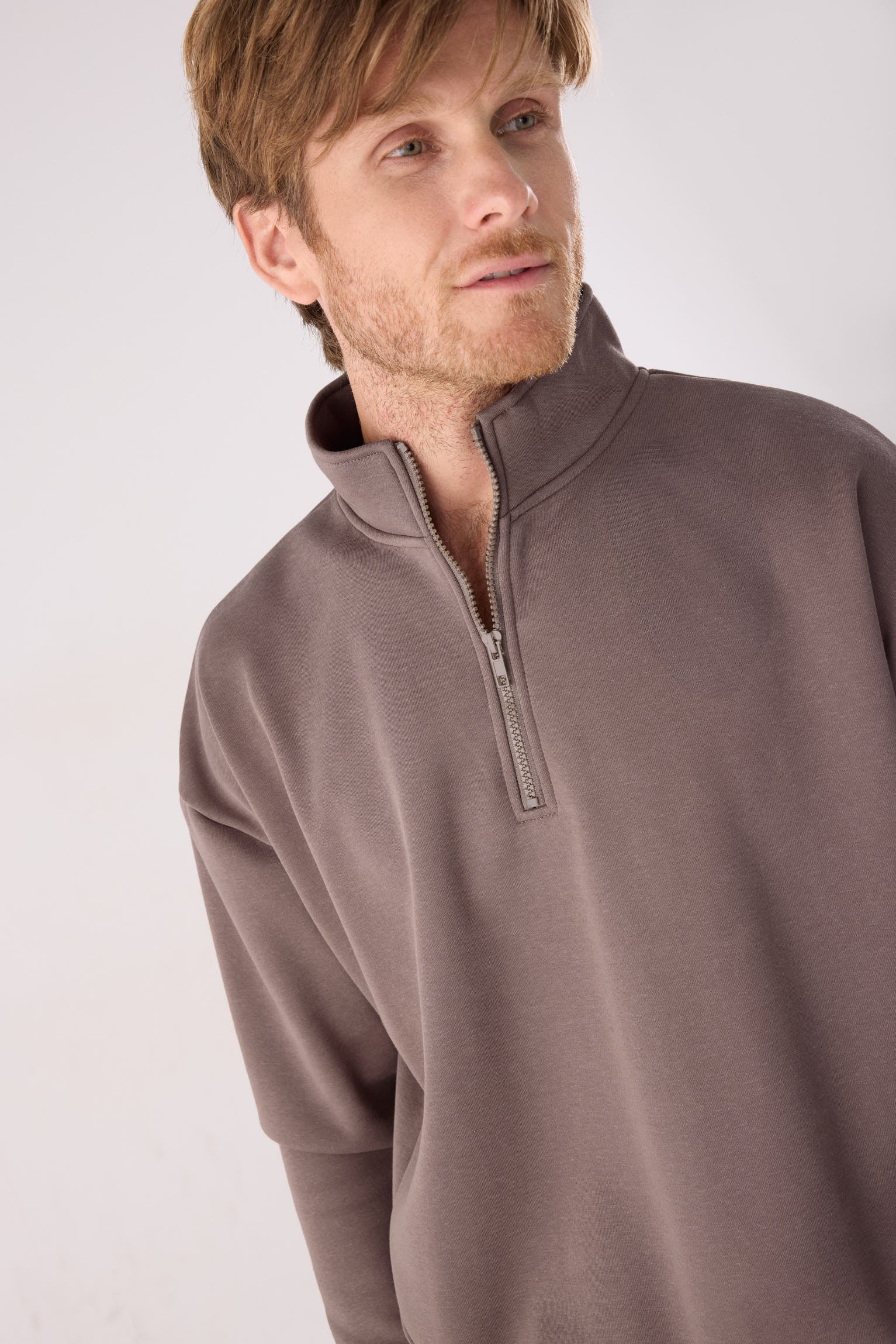 PRÉCOMMANDE Sweat sport homme marron molletonné demi-zip