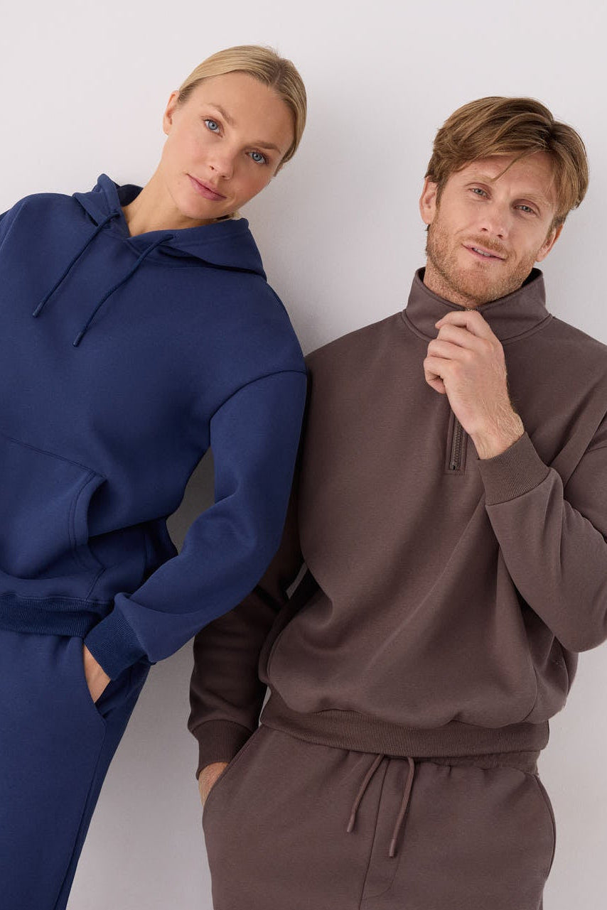 PRÉCOMMANDE Sweat sport homme marron molletonné demi-zip