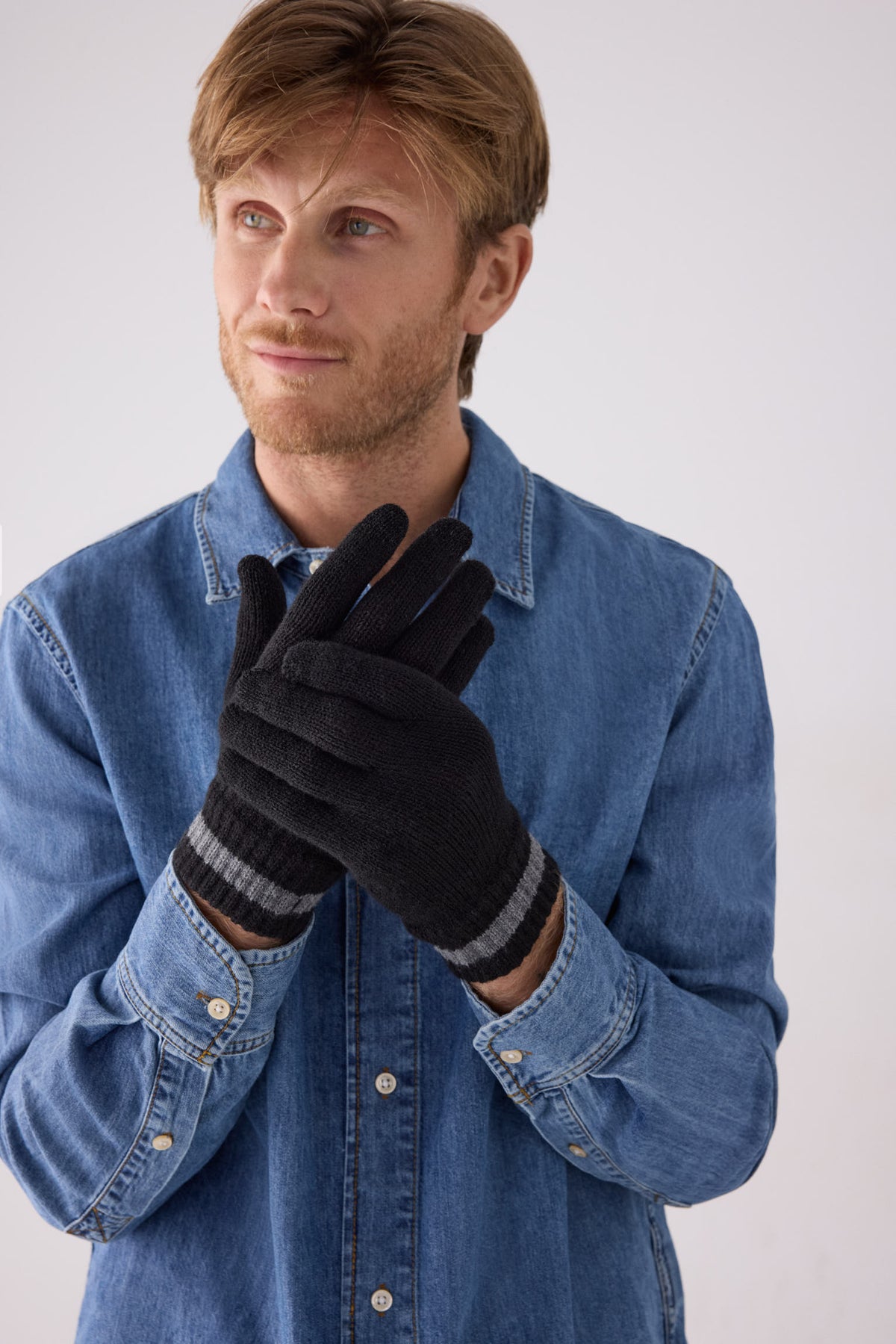 Guantes de punto para hombre táctiles negro
