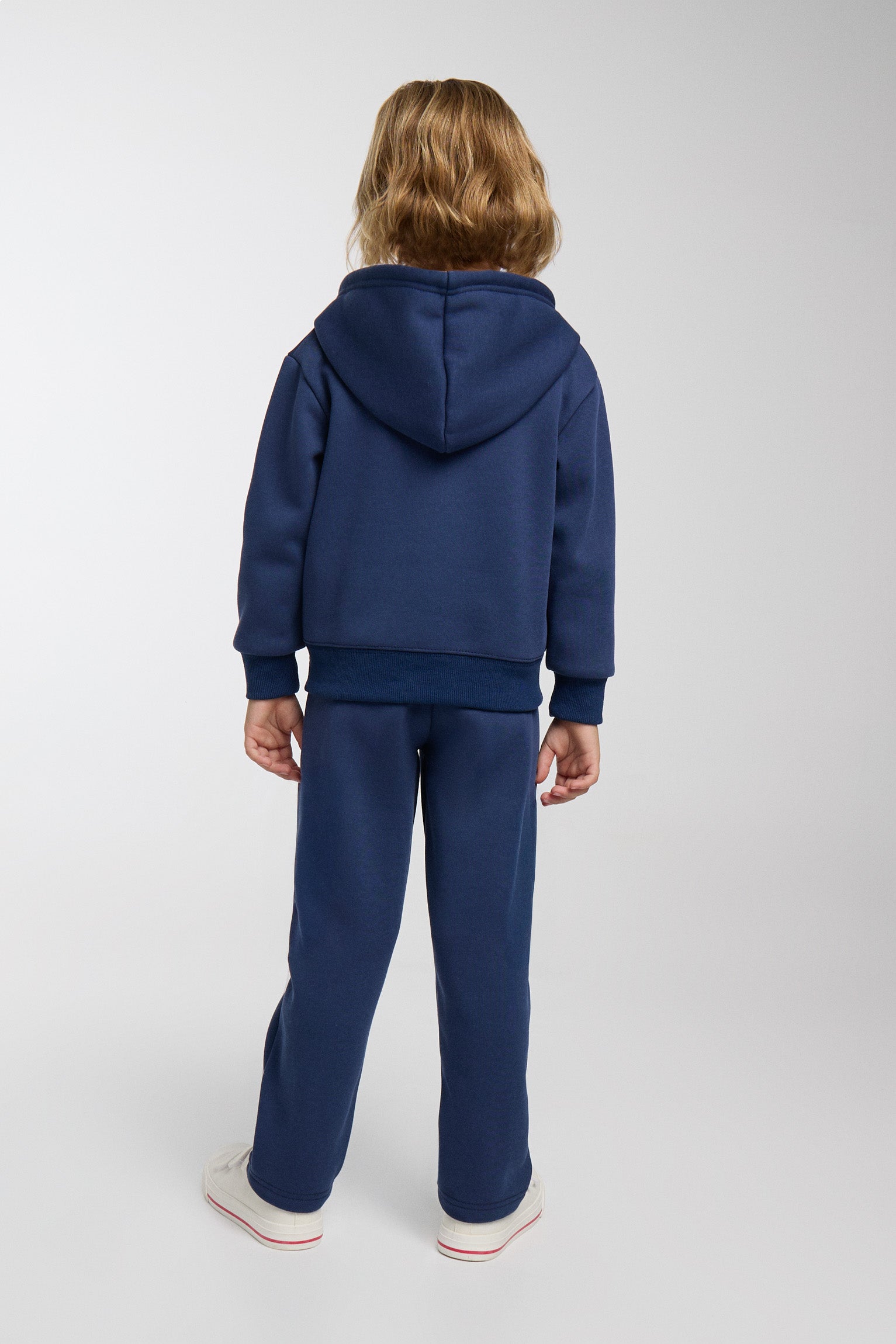 Chándal de niña azul marino afelpado con chaqueta con cremallera, bolsillos y pantalón de corte recto