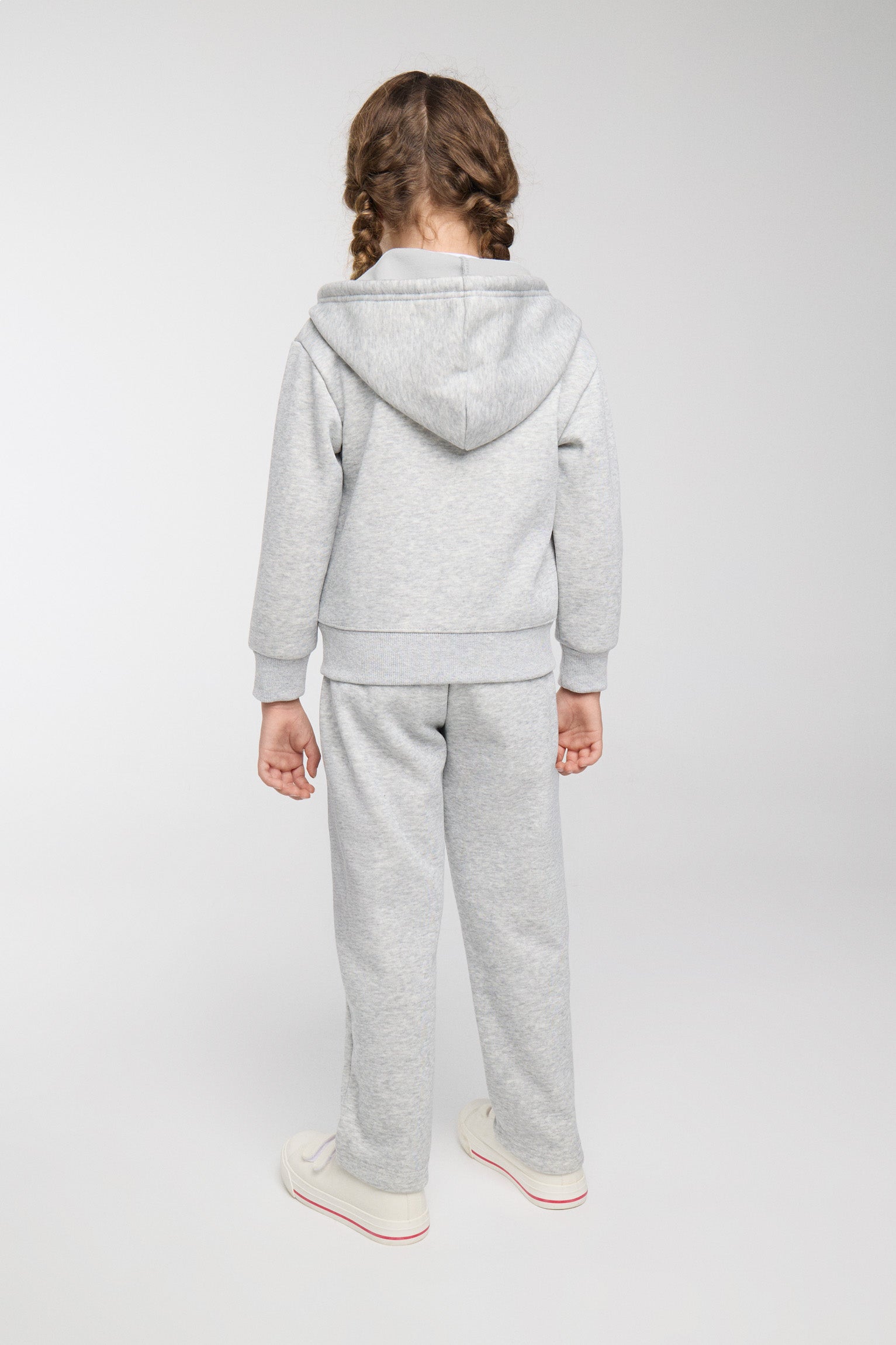 Conjunto de chándal infantil gris jaspeado con chaqueta con capucha y cremallera y pantalón recto