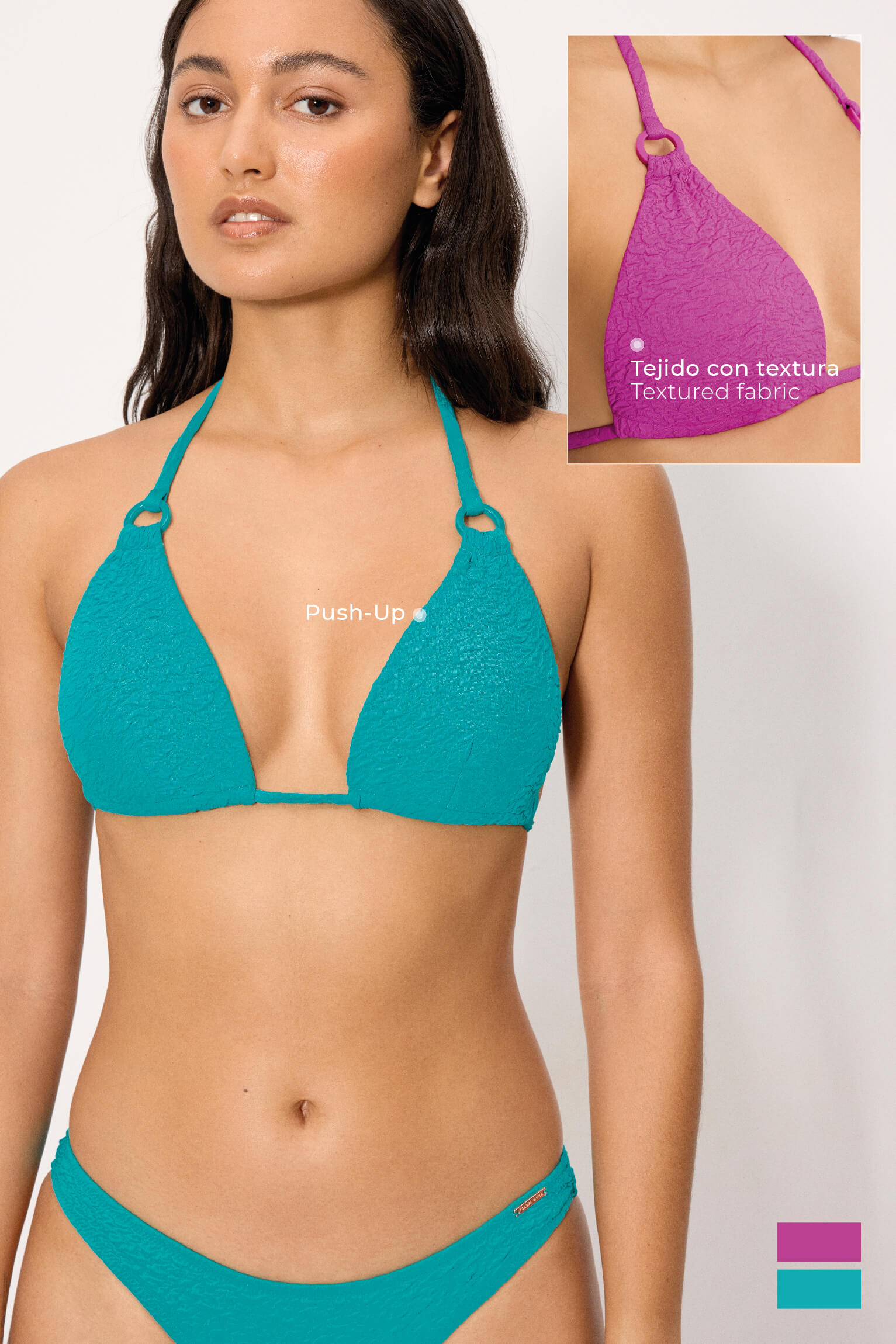 Top bikini triángulo push-up con textura turquesa copa B - Ysabel Mora