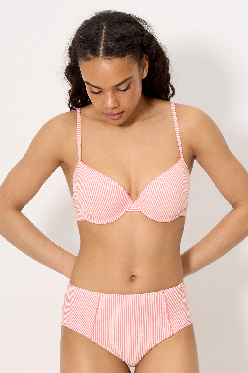 Culotte de bikini amincissante taille haute en mousseline rose