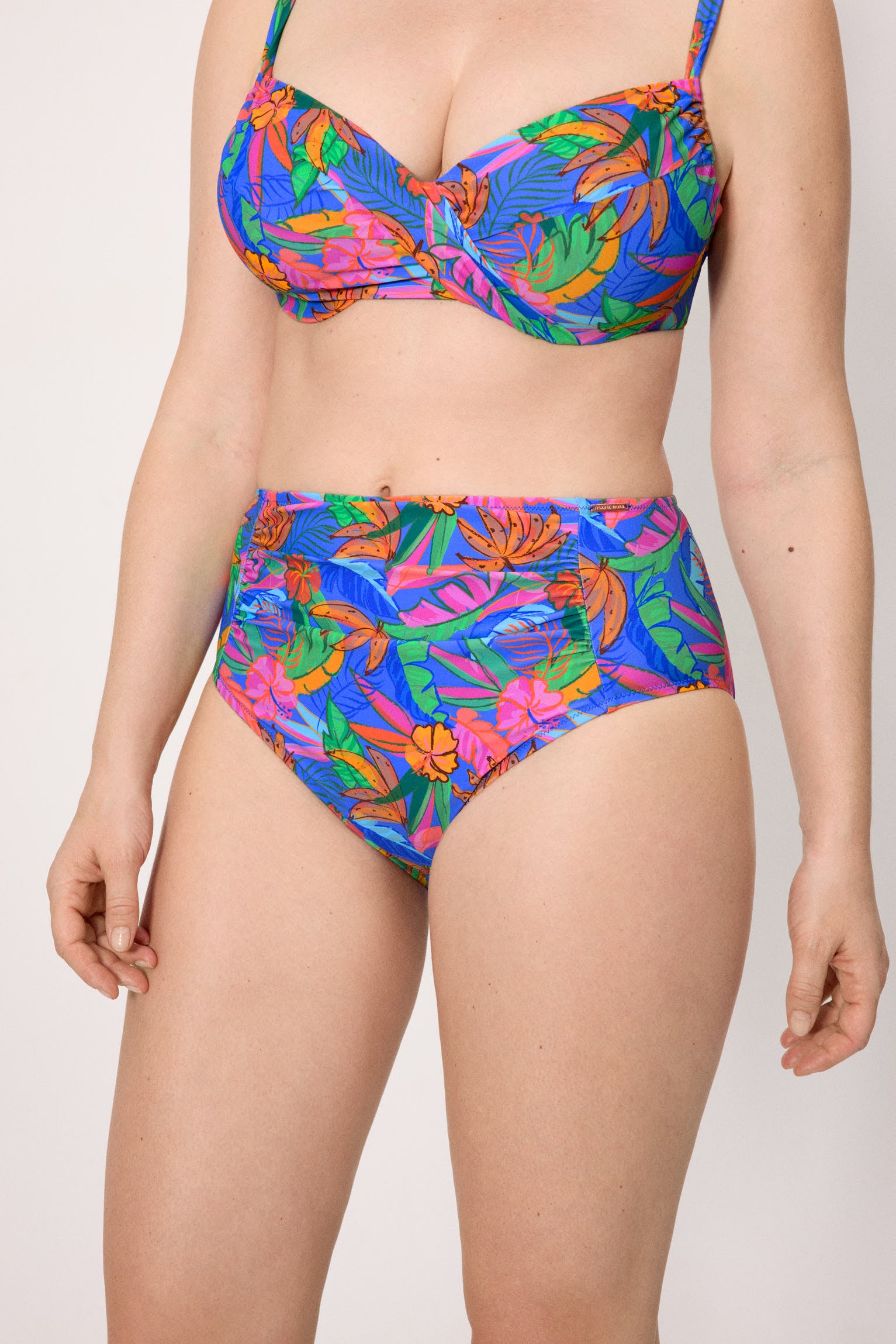 Bas de bikini taille haute à imprimé tropical