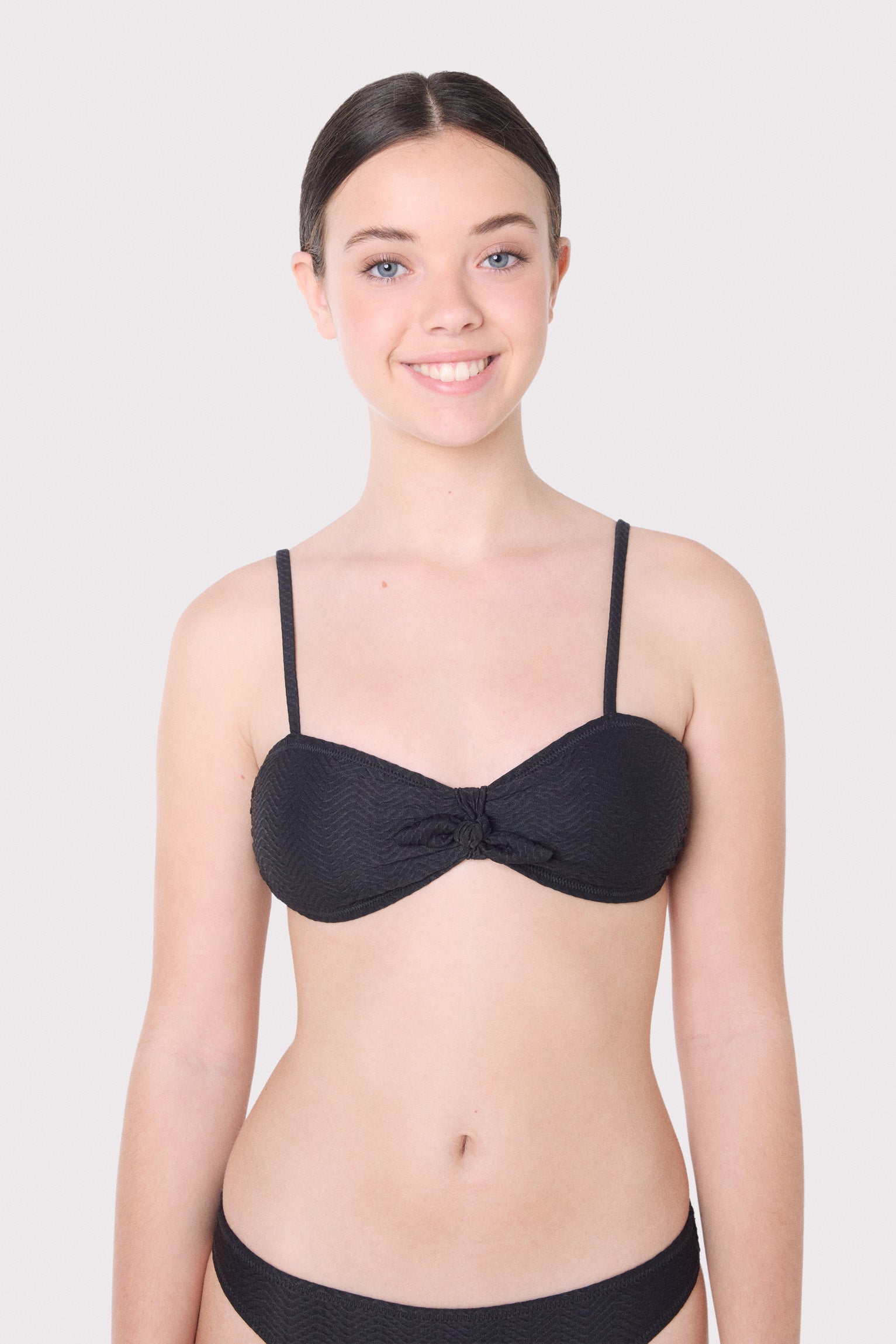 Haut de bikini texturé pour enfant, avec nœud et rembourrage amovible