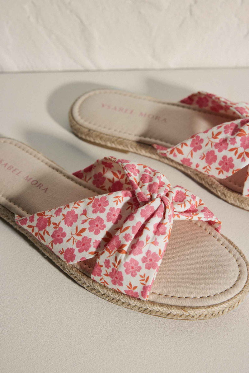 Sandales plates à imprimé fleuri et semelle intérieure confort rose