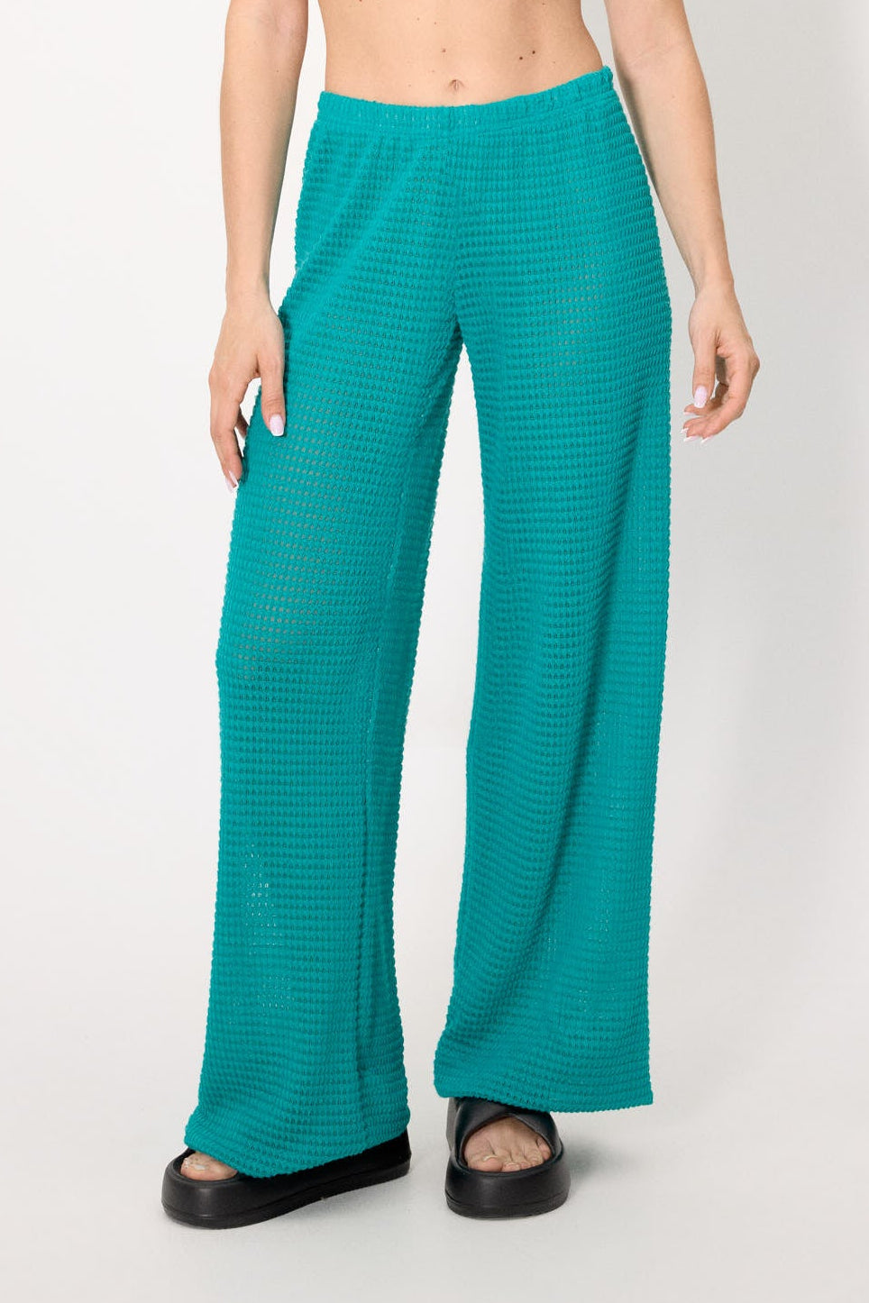 pantalon turquoise ajouré